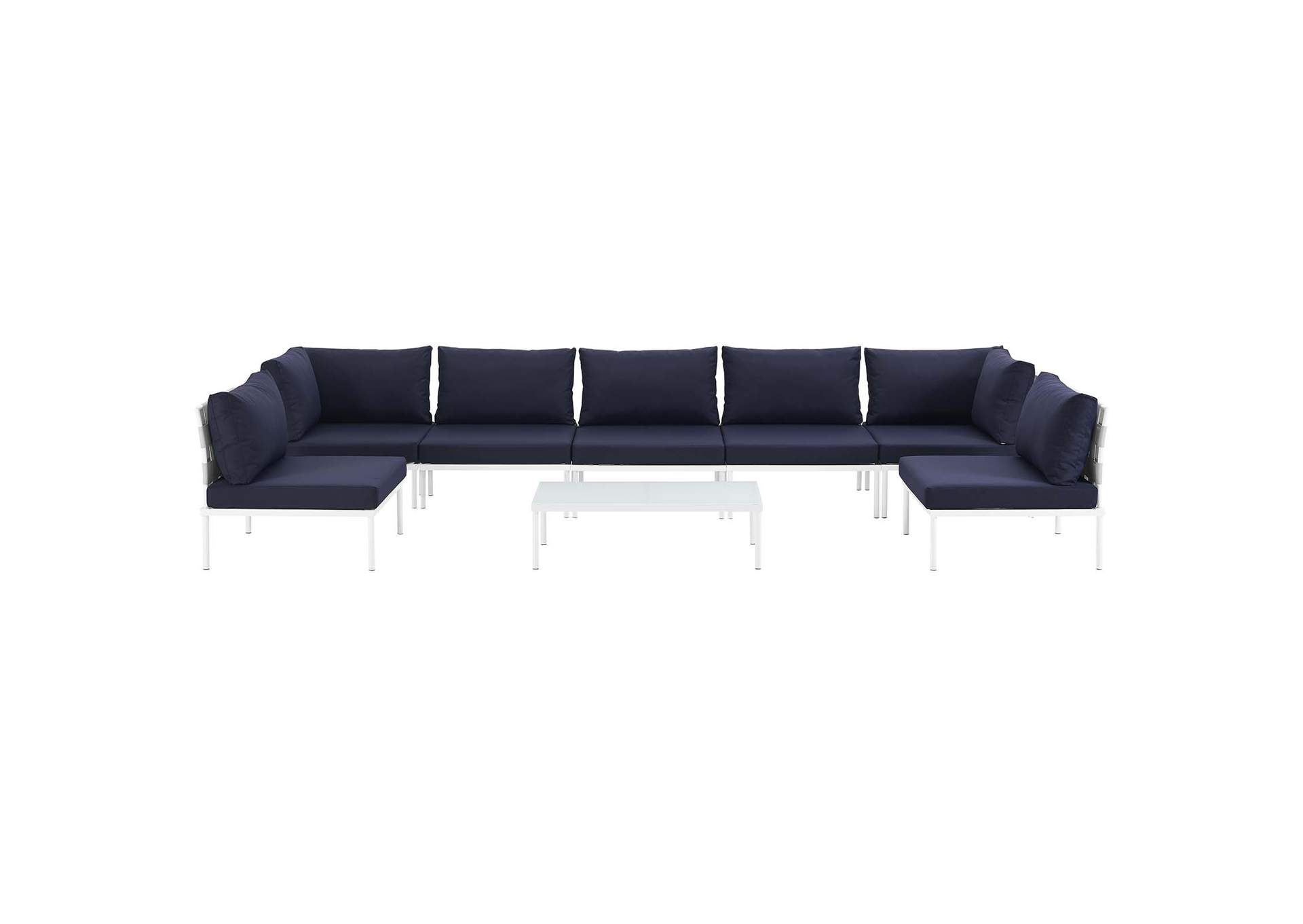White Navy Harmony 8 Piece Outdoor Patio Aluminum Sectional Sofa Set,Modway