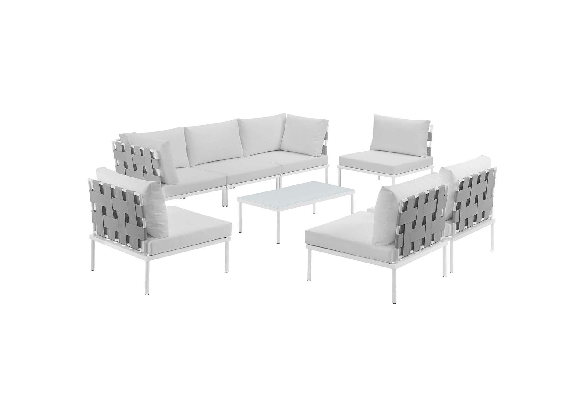 White White Harmony 8 Piece Outdoor Patio Aluminum Sectional Sofa Set,Modway