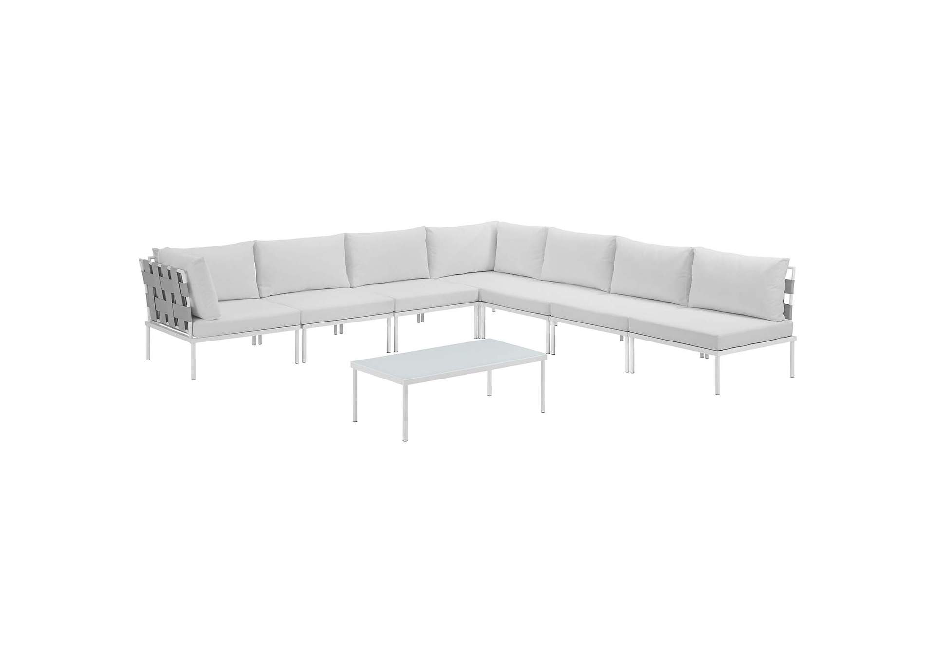 White White Harmony 8 Piece Outdoor Patio Aluminum Sectional Sofa Set,Modway