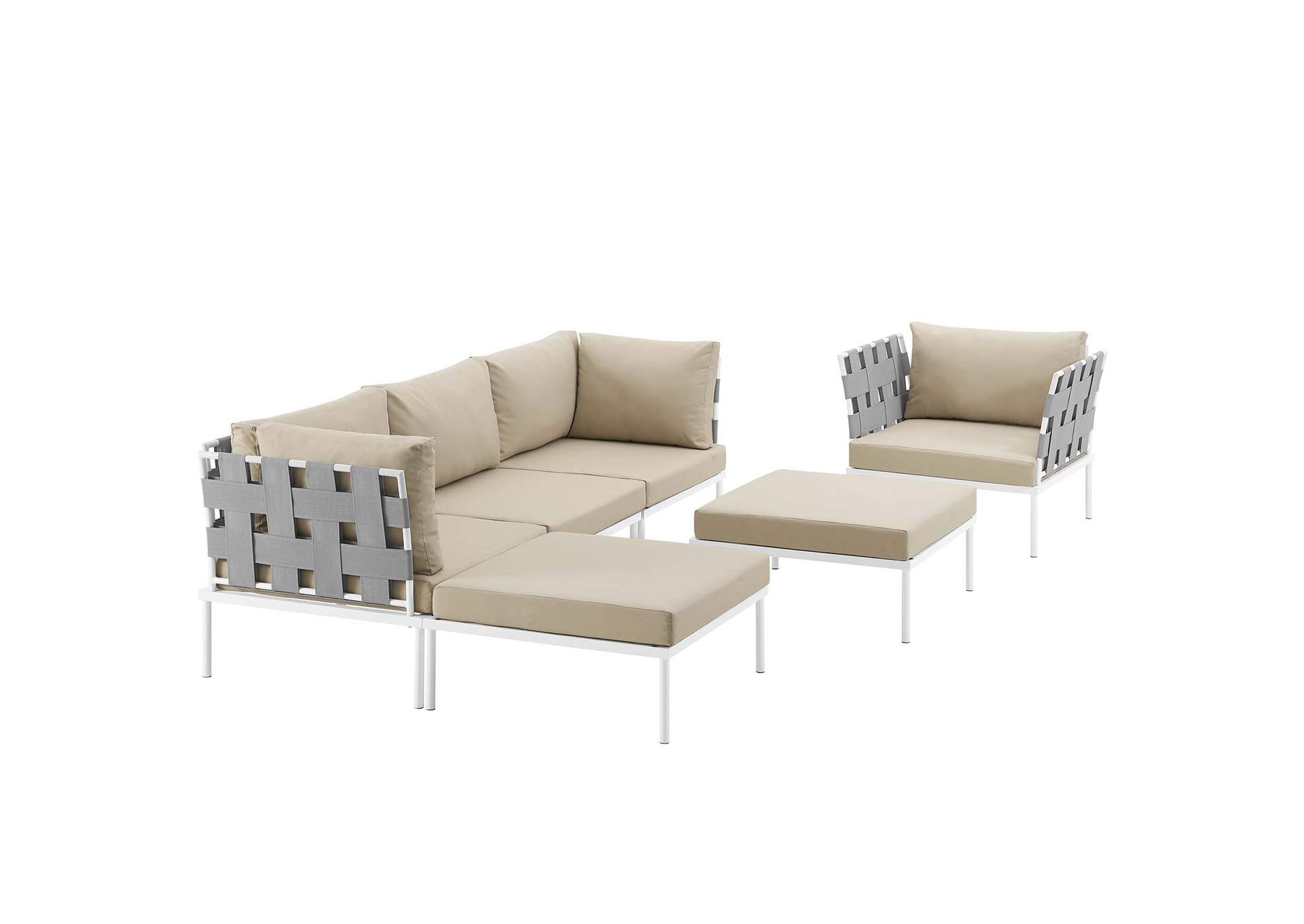 White Beige Harmony 6 Piece Outdoor Patio Aluminum Sectional Sofa Set,Modway
