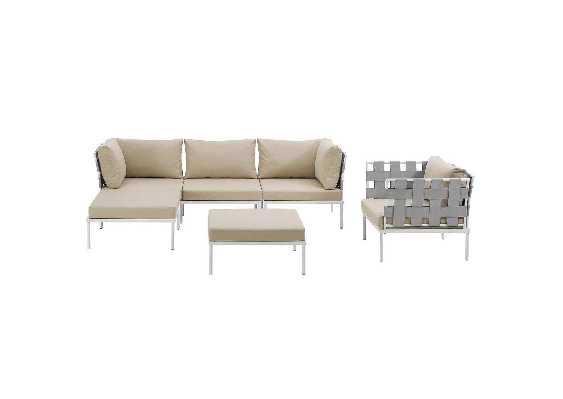 White Beige Harmony 6 Piece Outdoor Patio Aluminum Sectional Sofa Set,Modway