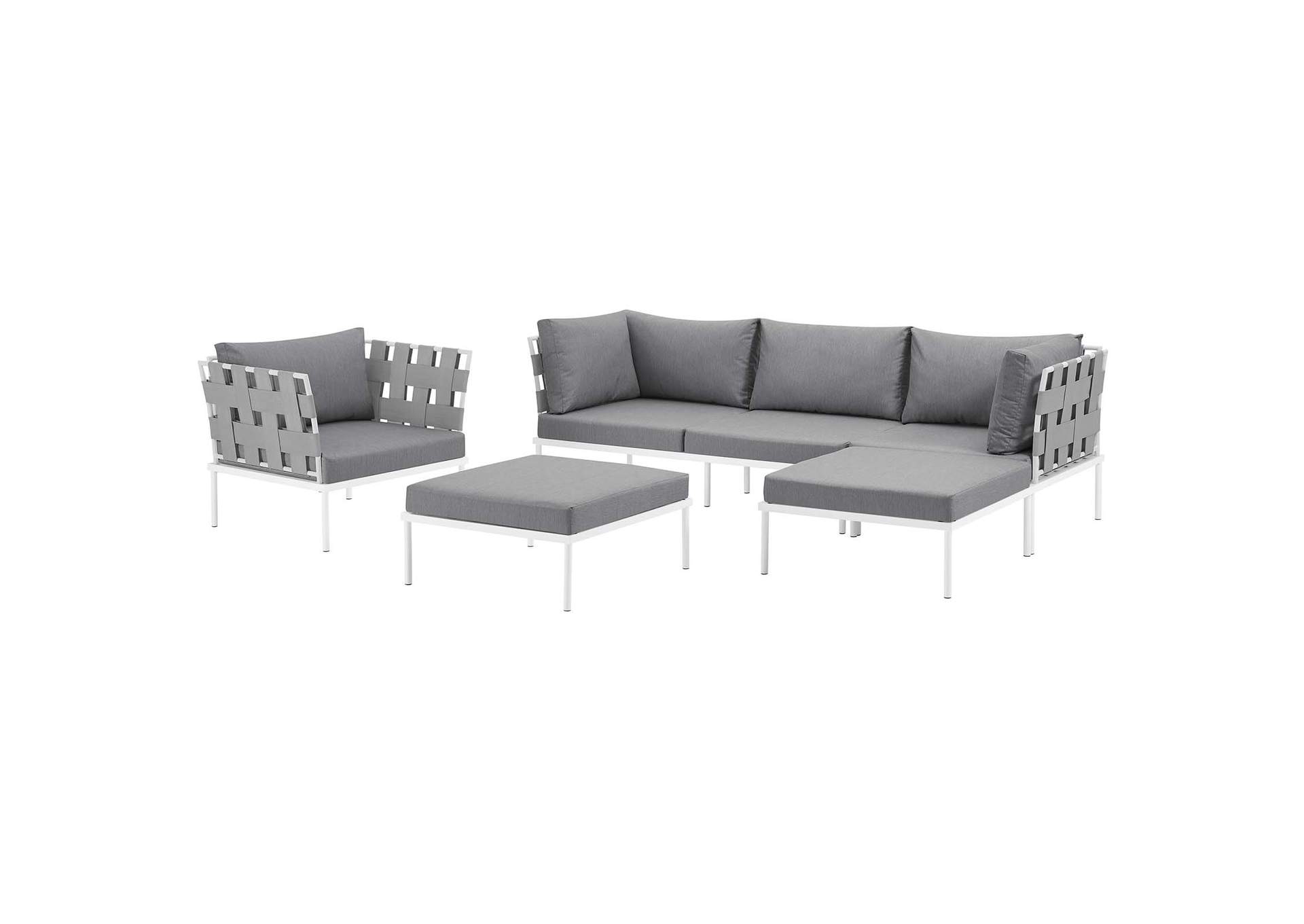 White Gray Harmony 6 Piece Outdoor Patio Aluminum Sectional Sofa Set,Modway
