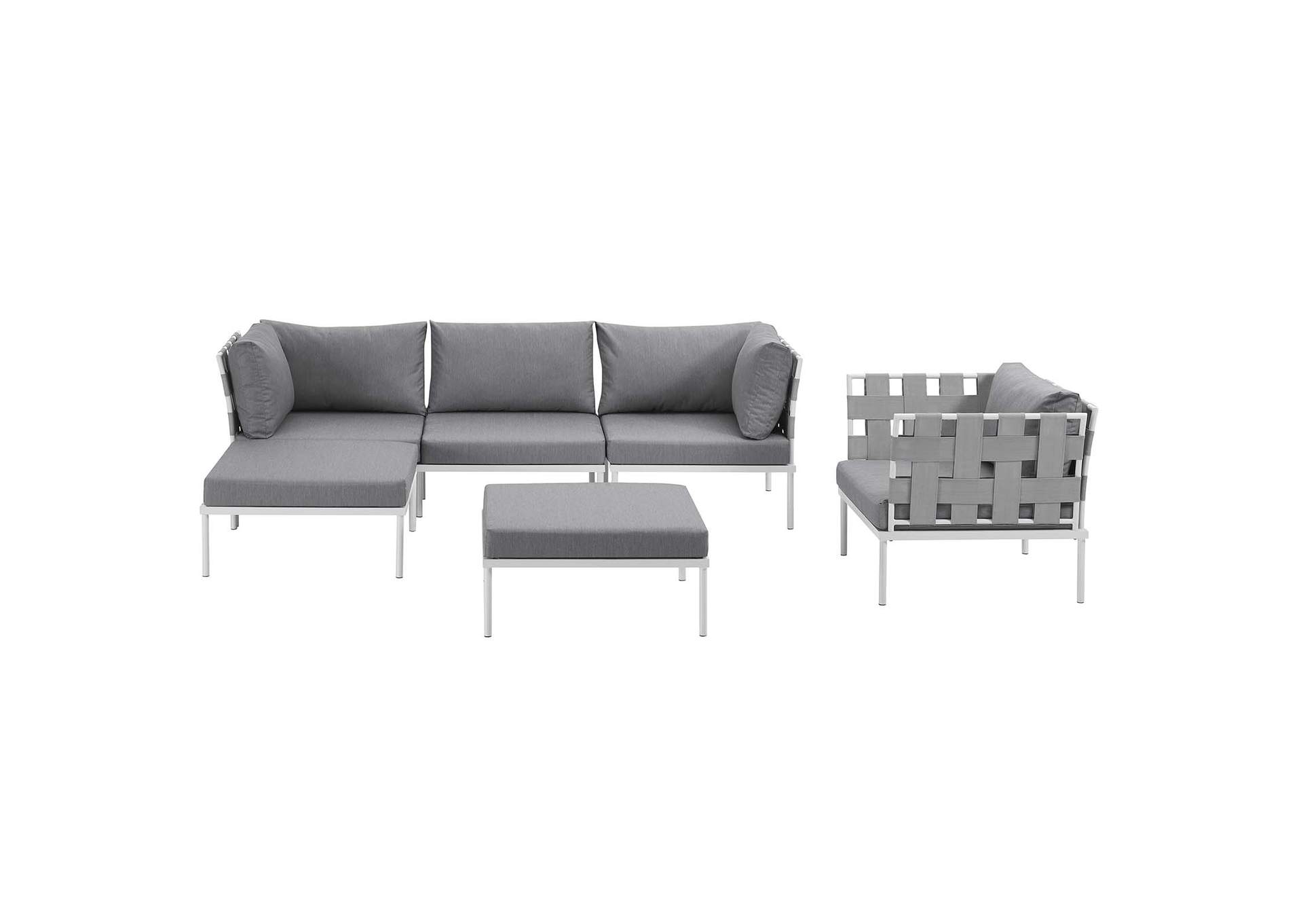 White Gray Harmony 6 Piece Outdoor Patio Aluminum Sectional Sofa Set,Modway