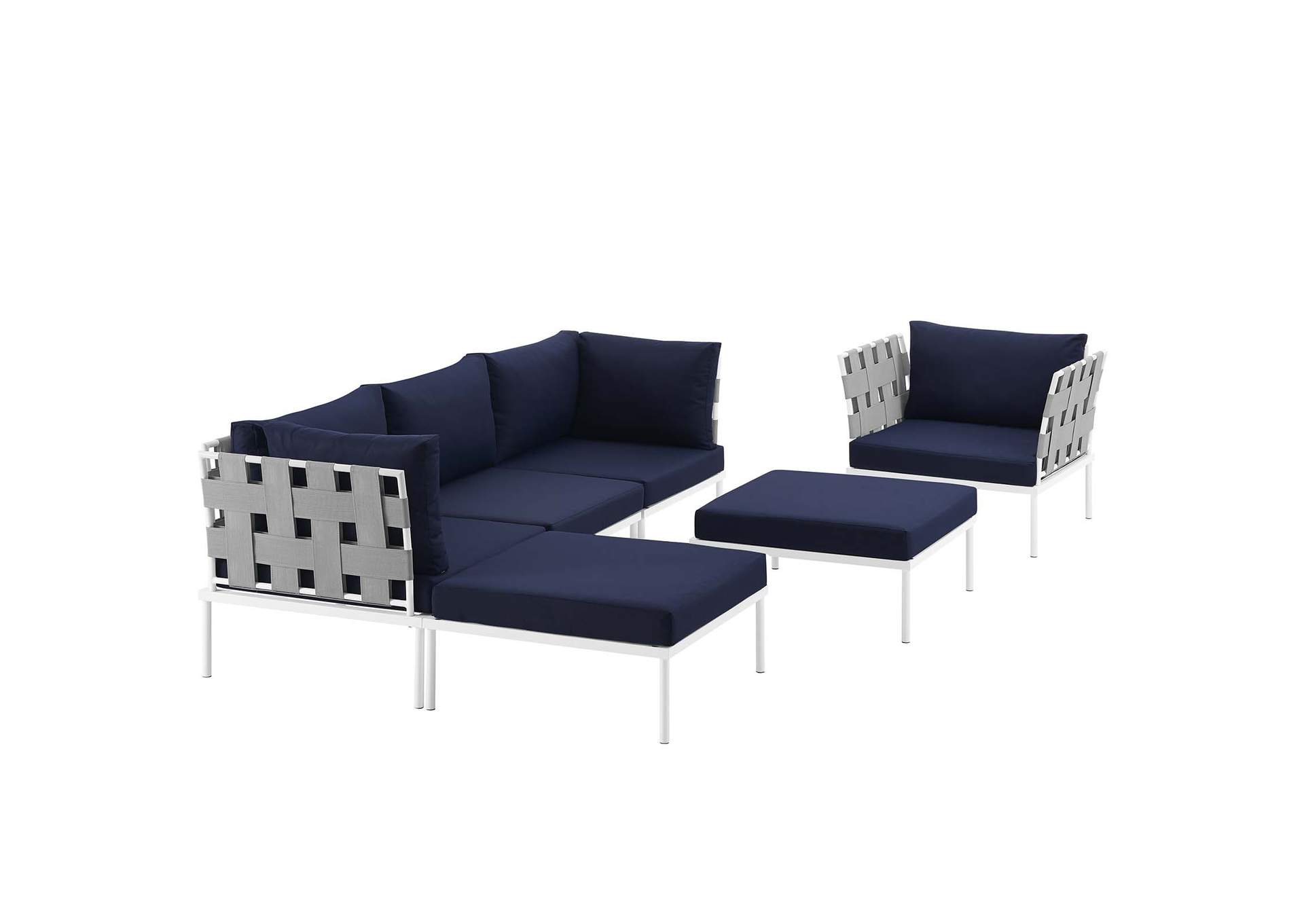 White Navy Harmony 6 Piece Outdoor Patio Aluminum Sectional Sofa Set,Modway