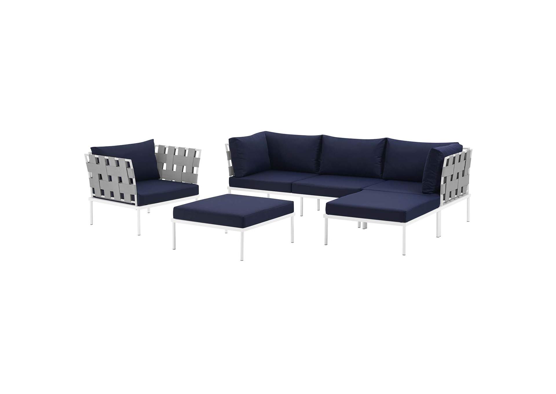 White Navy Harmony 6 Piece Outdoor Patio Aluminum Sectional Sofa Set,Modway