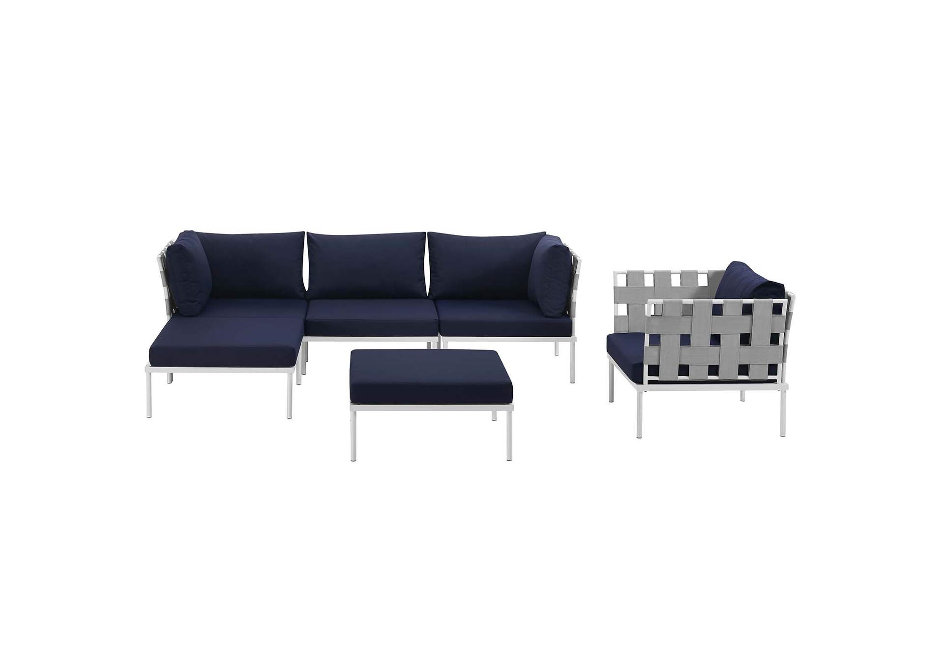White Navy Harmony 6 Piece Outdoor Patio Aluminum Sectional Sofa Set,Modway