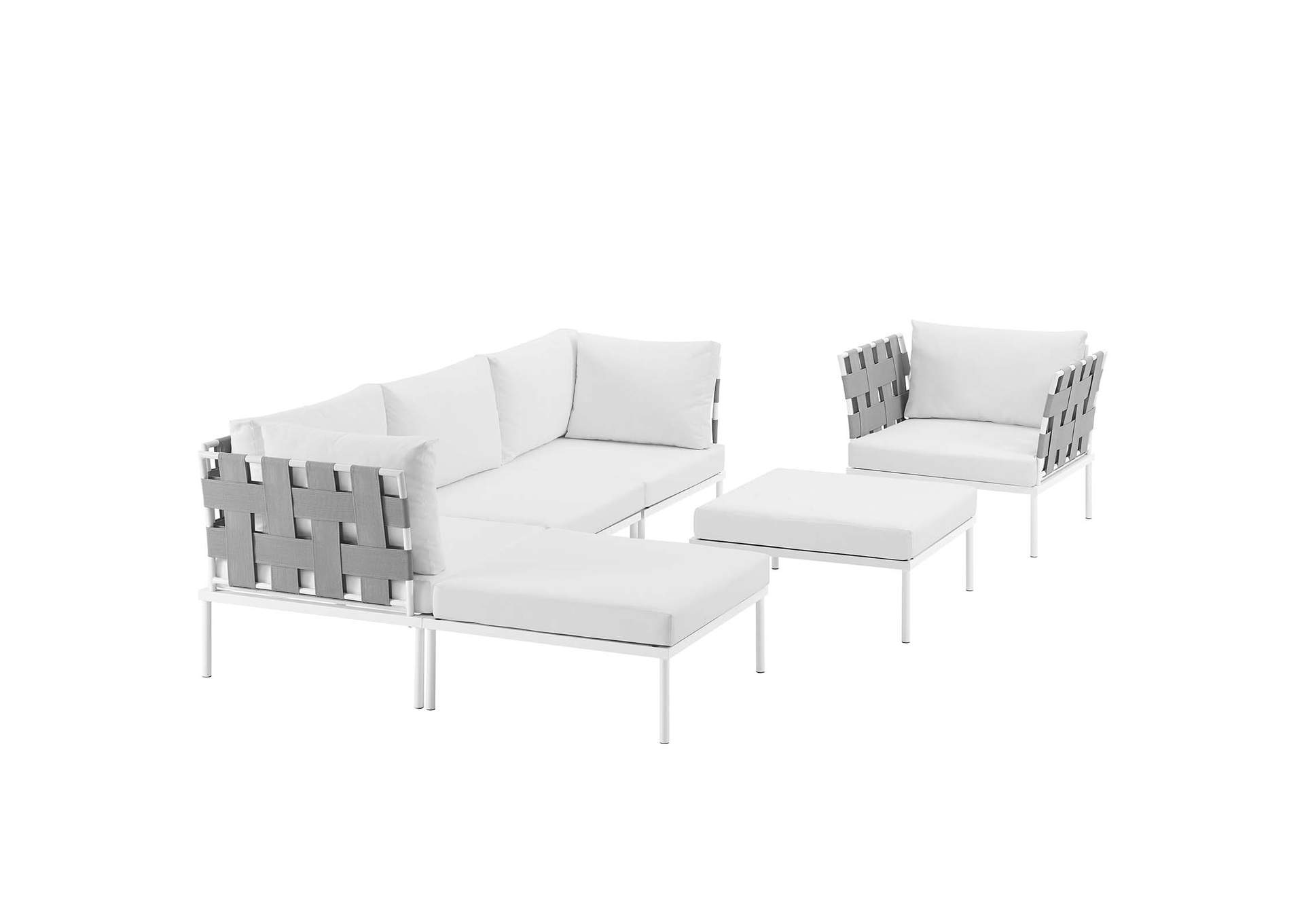 White White Harmony 6 Piece Outdoor Patio Aluminum Sectional Sofa Set,Modway