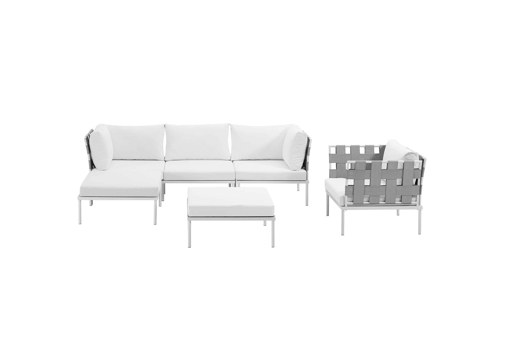 White White Harmony 6 Piece Outdoor Patio Aluminum Sectional Sofa Set,Modway