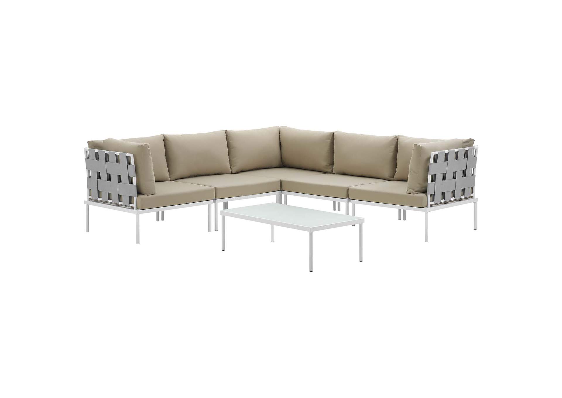 White Beige Harmony 6 Piece Outdoor Patio Aluminum Sectional Sofa Set,Modway