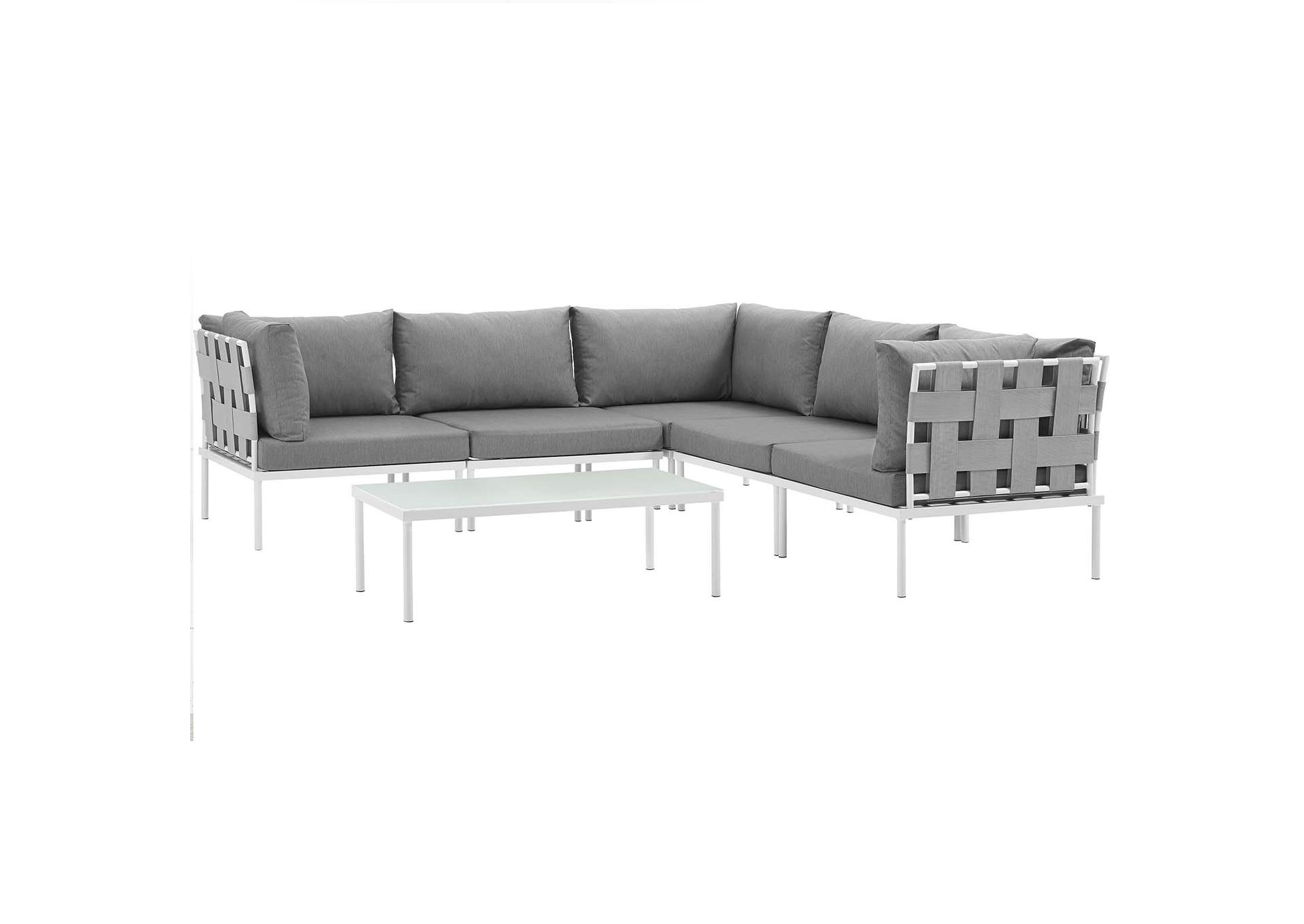White Gray Harmony 6 Piece Outdoor Patio Aluminum Sectional Sofa Set,Modway