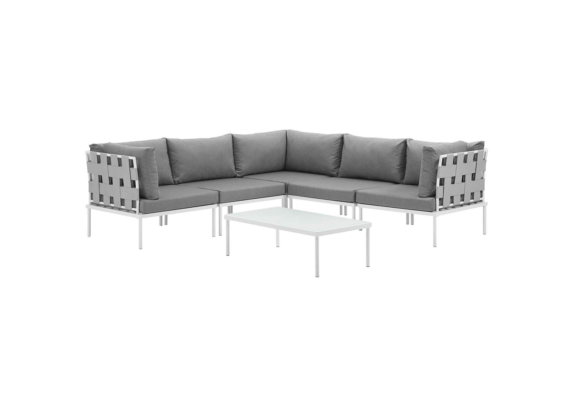 White Gray Harmony 6 Piece Outdoor Patio Aluminum Sectional Sofa Set,Modway
