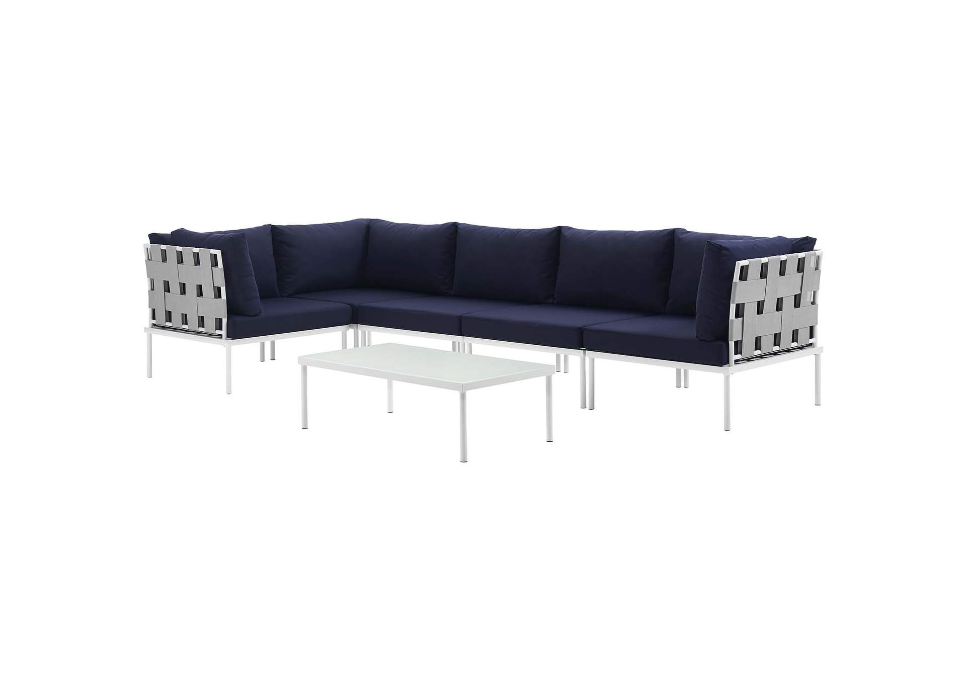White Navy Harmony 6 Piece Outdoor Patio Aluminum Sectional Sofa Set,Modway