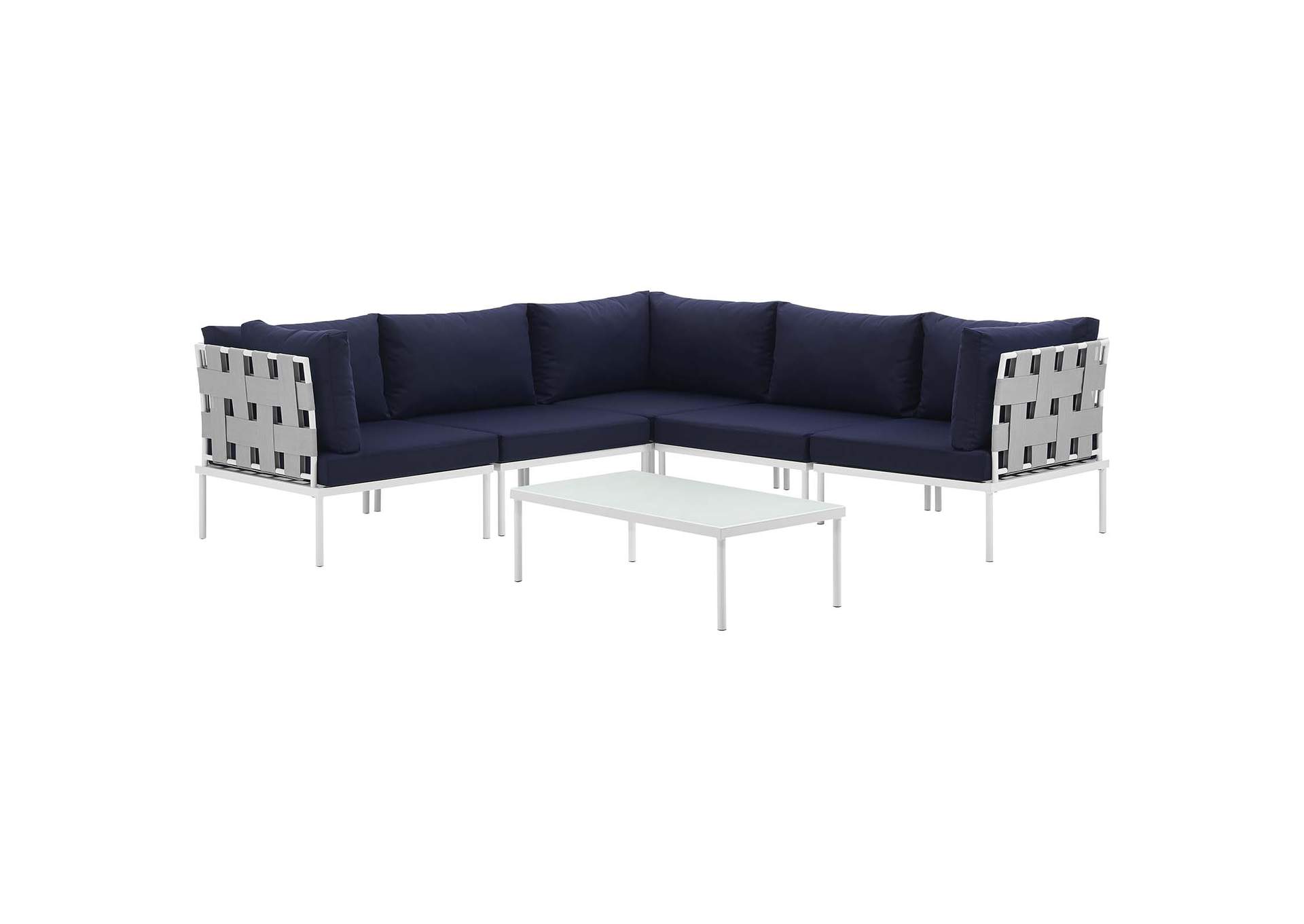 White Navy Harmony 6 Piece Outdoor Patio Aluminum Sectional Sofa Set,Modway