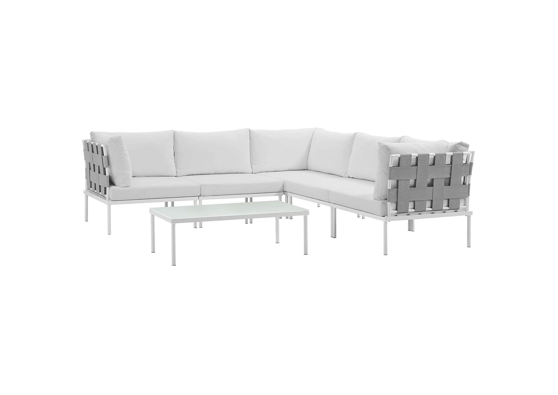 Harmony White White 6 Piece Outdoor Patio Aluminum Sectional Sofa Set,Modway