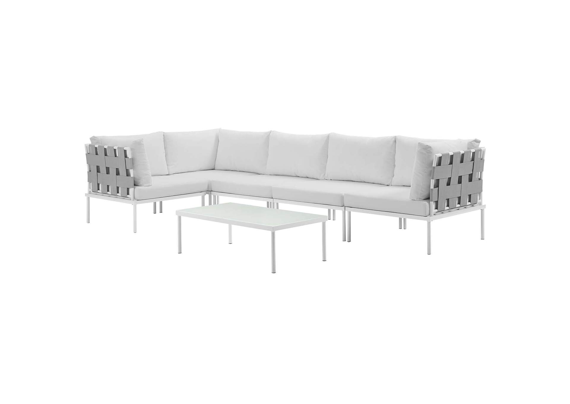 Harmony White White 6 Piece Outdoor Patio Aluminum Sectional Sofa Set,Modway