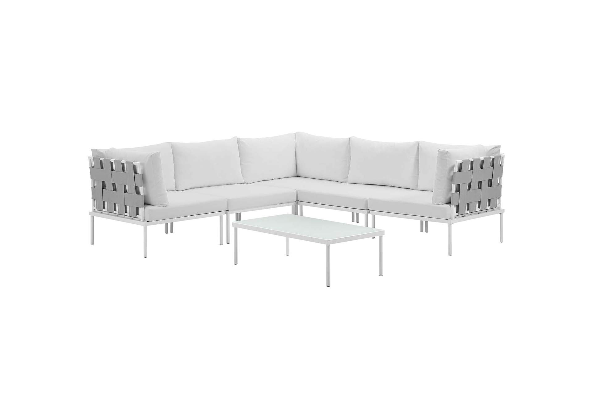 Harmony White White 6 Piece Outdoor Patio Aluminum Sectional Sofa Set,Modway