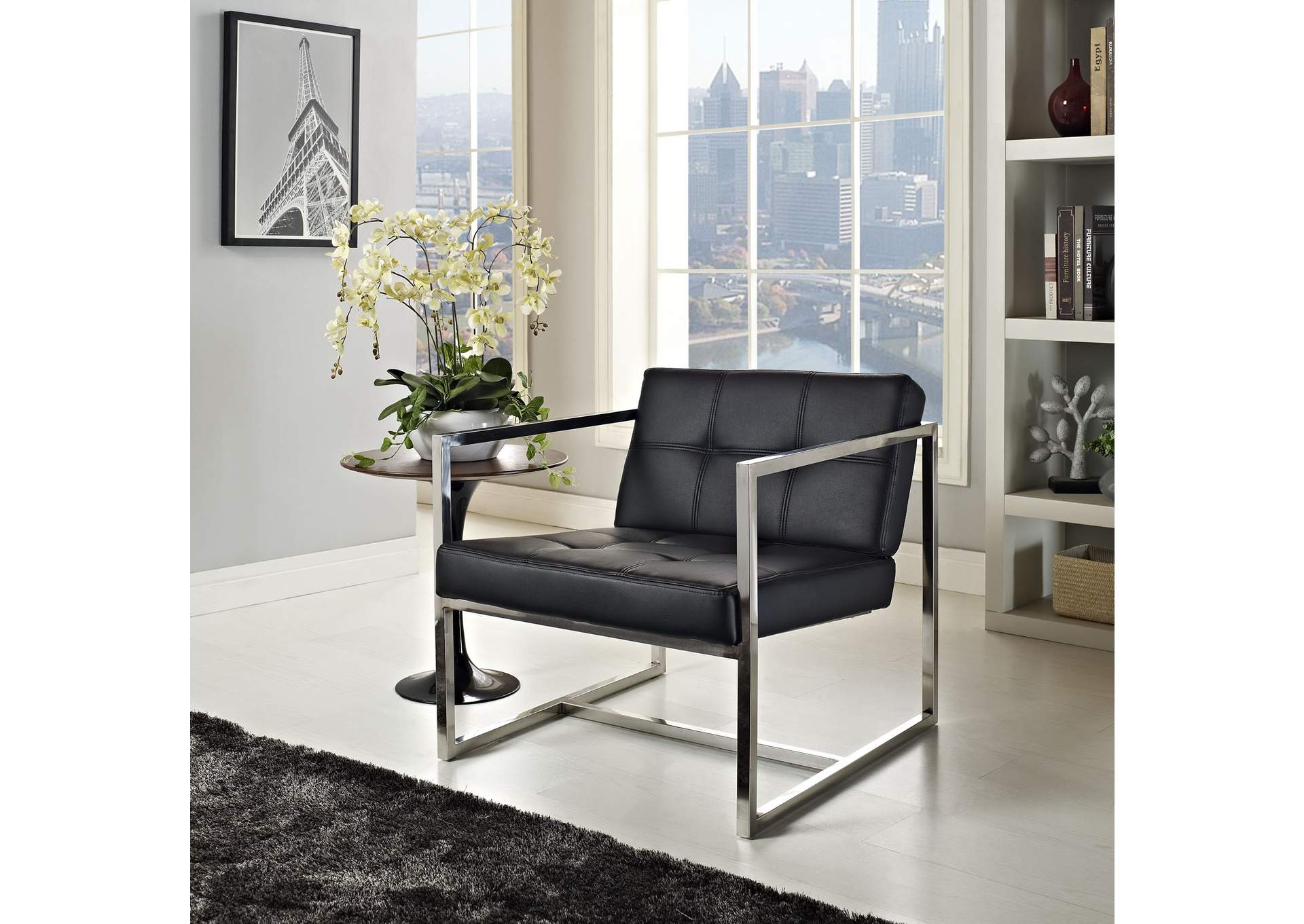 Black Hover Upholstered Vinyl Lounge Chair,Modway