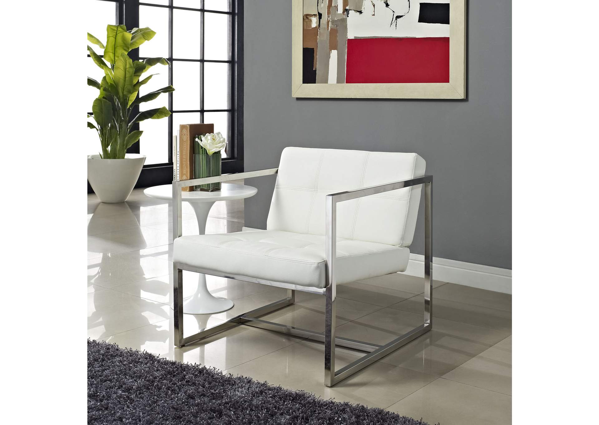 White Hover Upholstered Vinyl Lounge Chair,Modway