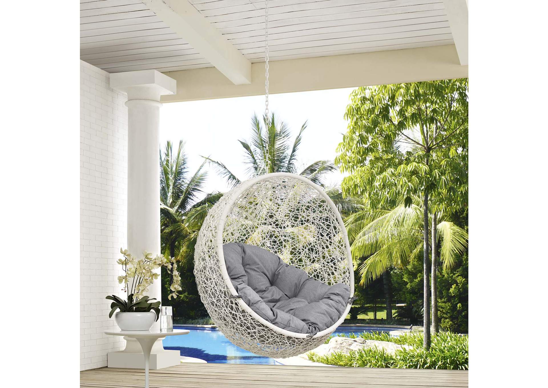 White Gray Hide Outdoor Patio Swing Chair Without Stand,Modway