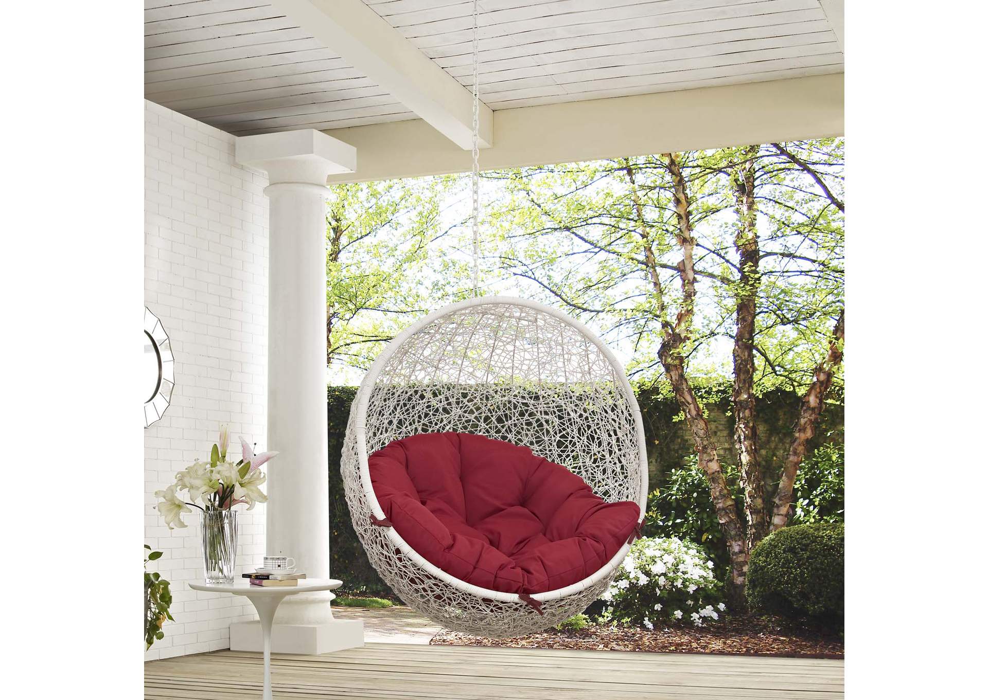 White Red Hide Outdoor Patio Swing Chair Without Stand,Modway