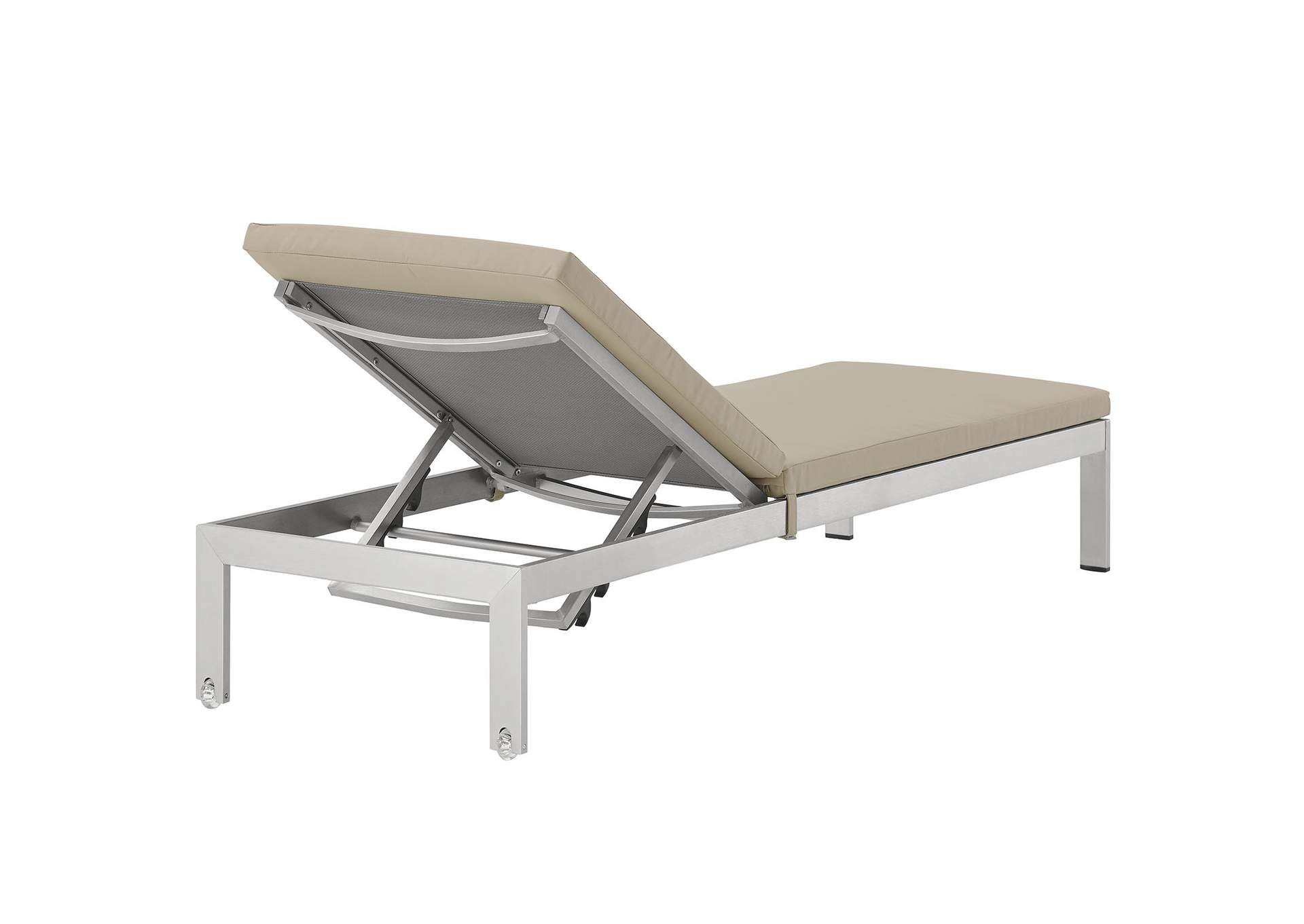 Silver Beige Shore Outdoor Patio Aluminum Chaise with Cushions,Modway