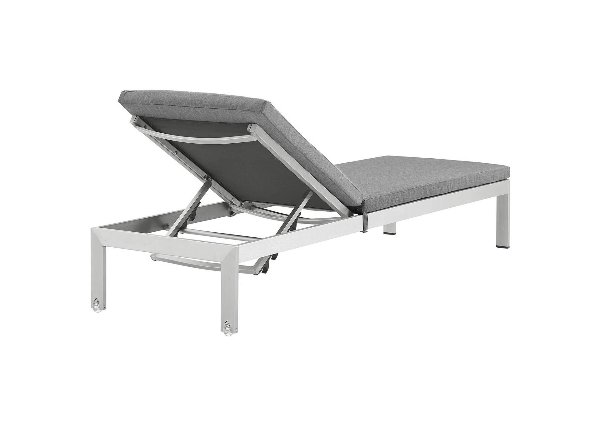 Silver Gray Shore Outdoor Patio Aluminum Chaise with Cushions,Modway