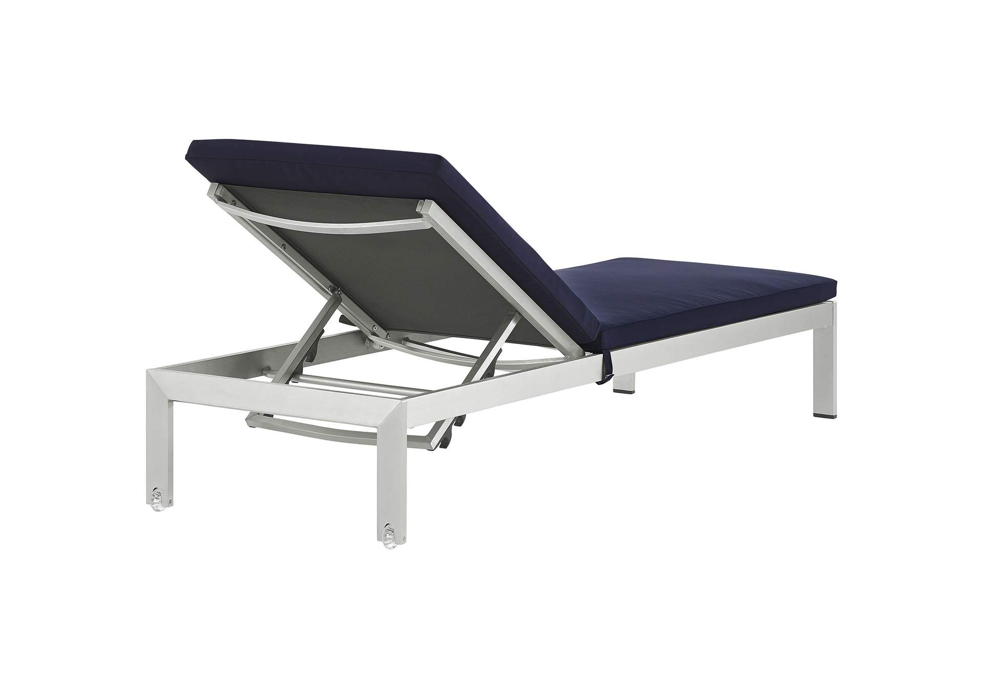 Silver Navy Shore Outdoor Patio Aluminum Chaise with Cushions,Modway