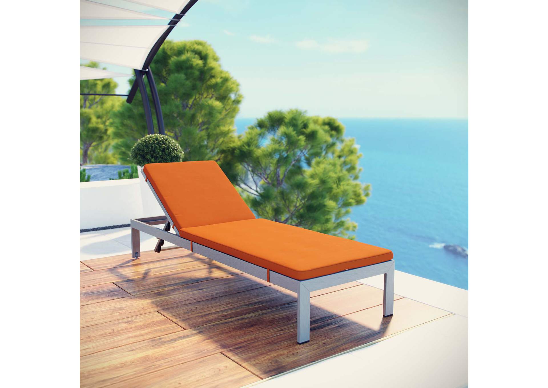 Silver Orange Shore Outdoor Patio Aluminum Chaise with Cushions,Modway