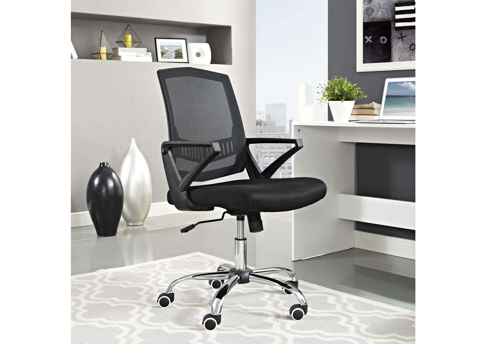Black Proceed Mid Back Upholstered Fabric Office Chair,Modway