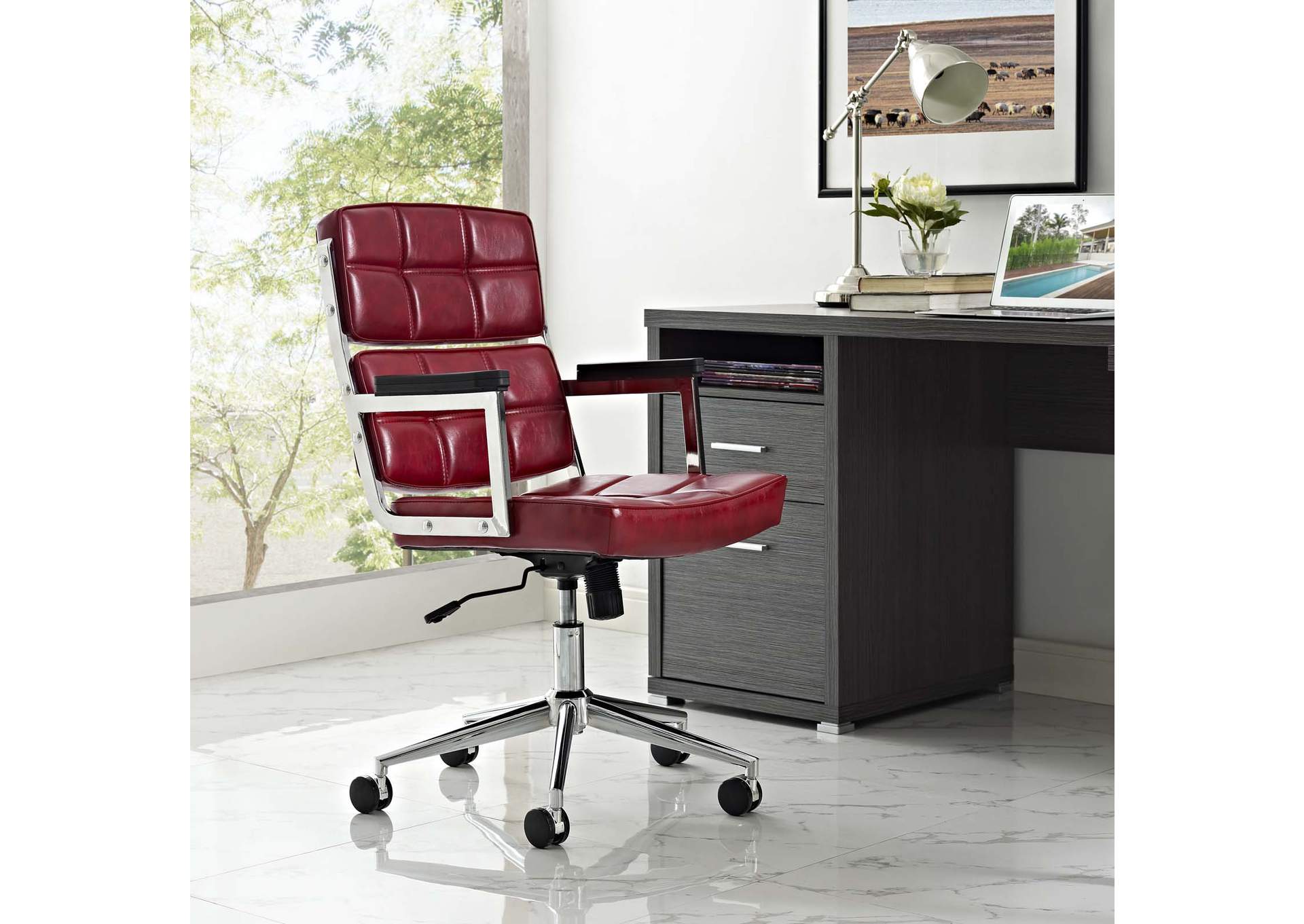 Red Portray Highback Upholstered Vinyl Office Chair,Modway