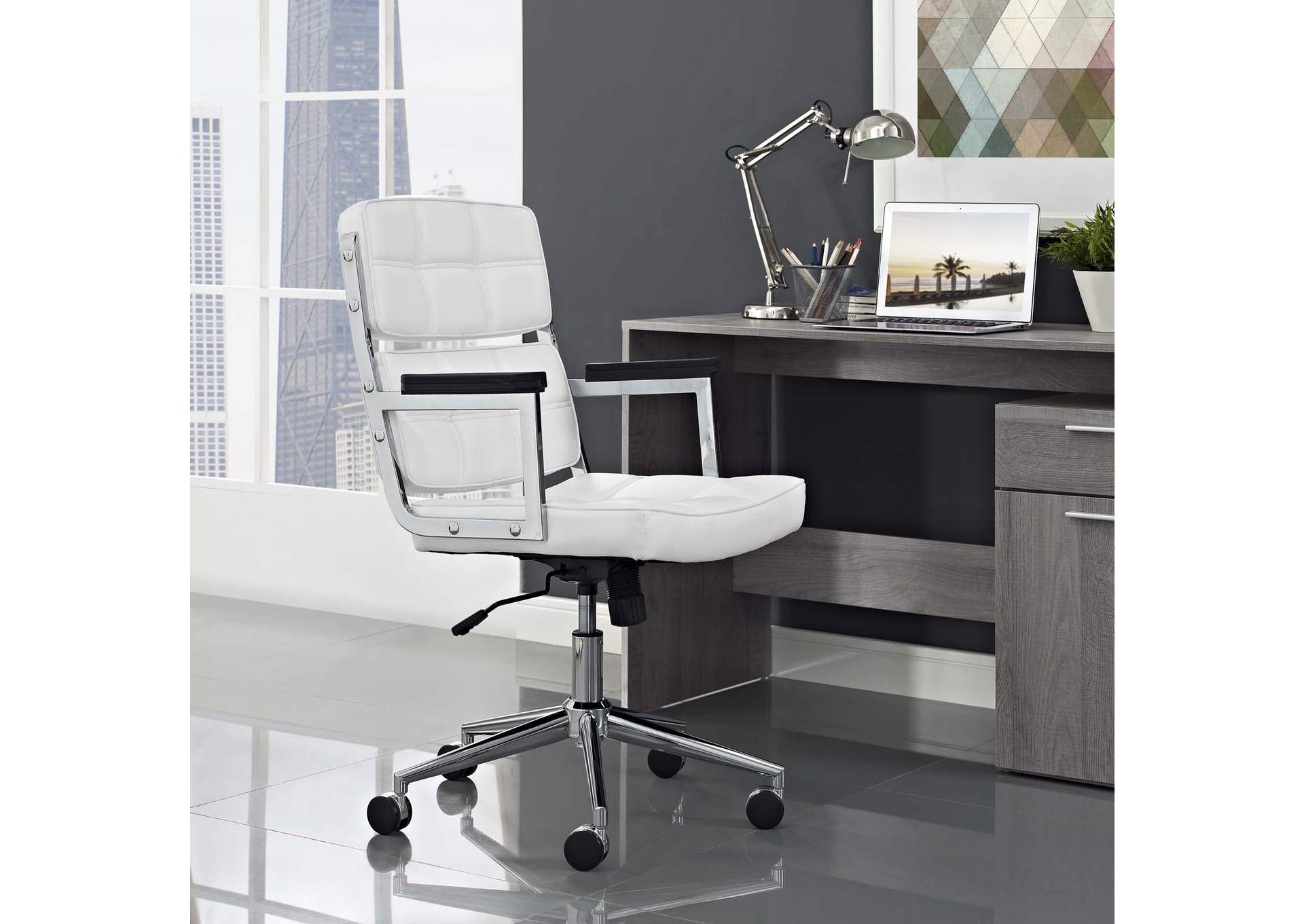 White Portray Highback Upholstered Vinyl Office Chair,Modway