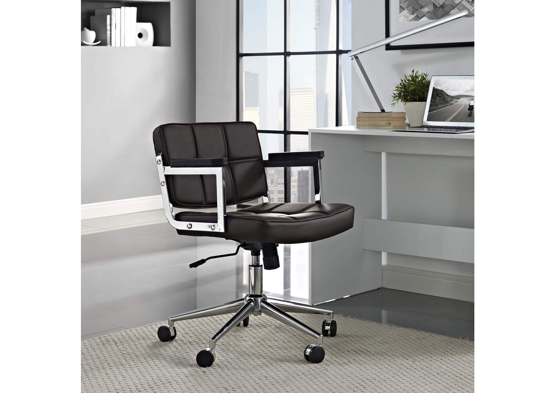 Brown Portray Mid Back Upholstered Vinyl Office Chair,Modway