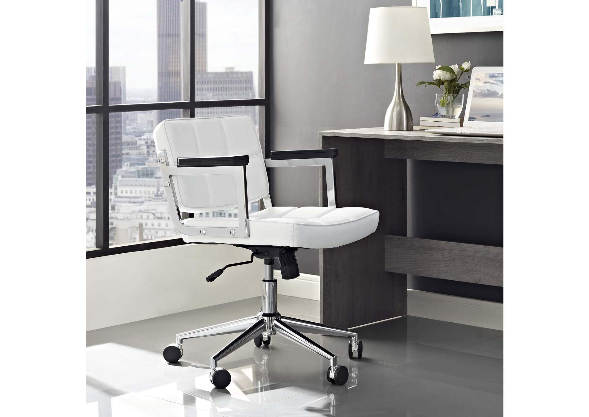 White Portray Mid Back Upholstered Vinyl Office Chair,Modway