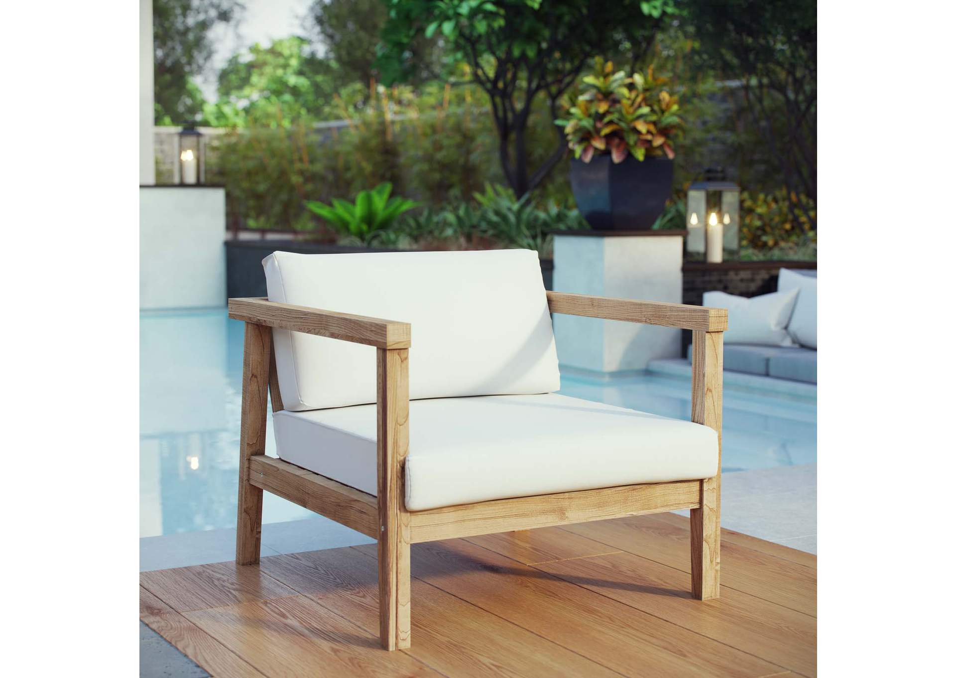 Natural White Bayport Outdoor Patio Teak Armchair,Modway