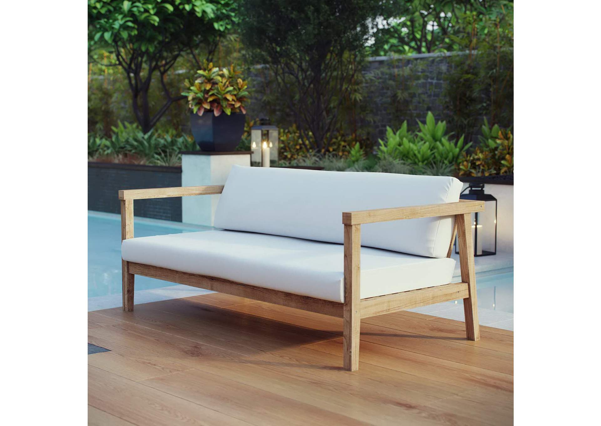 Natural White Bayport Outdoor Patio Teak Sofa,Modway