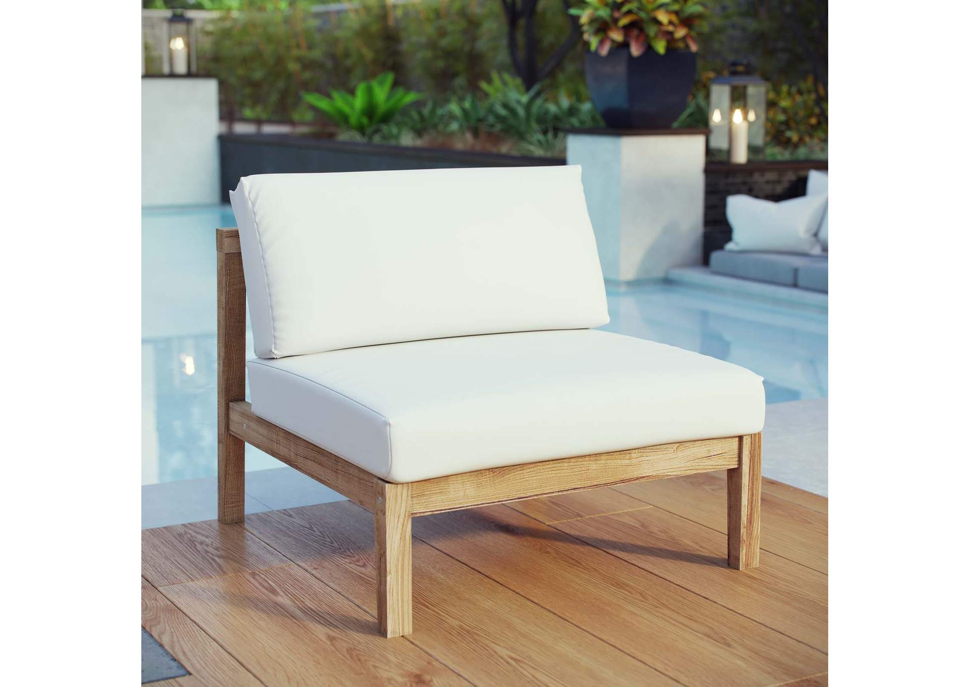 Bayport Natural White Outdoor Patio Teak Armless,Modway