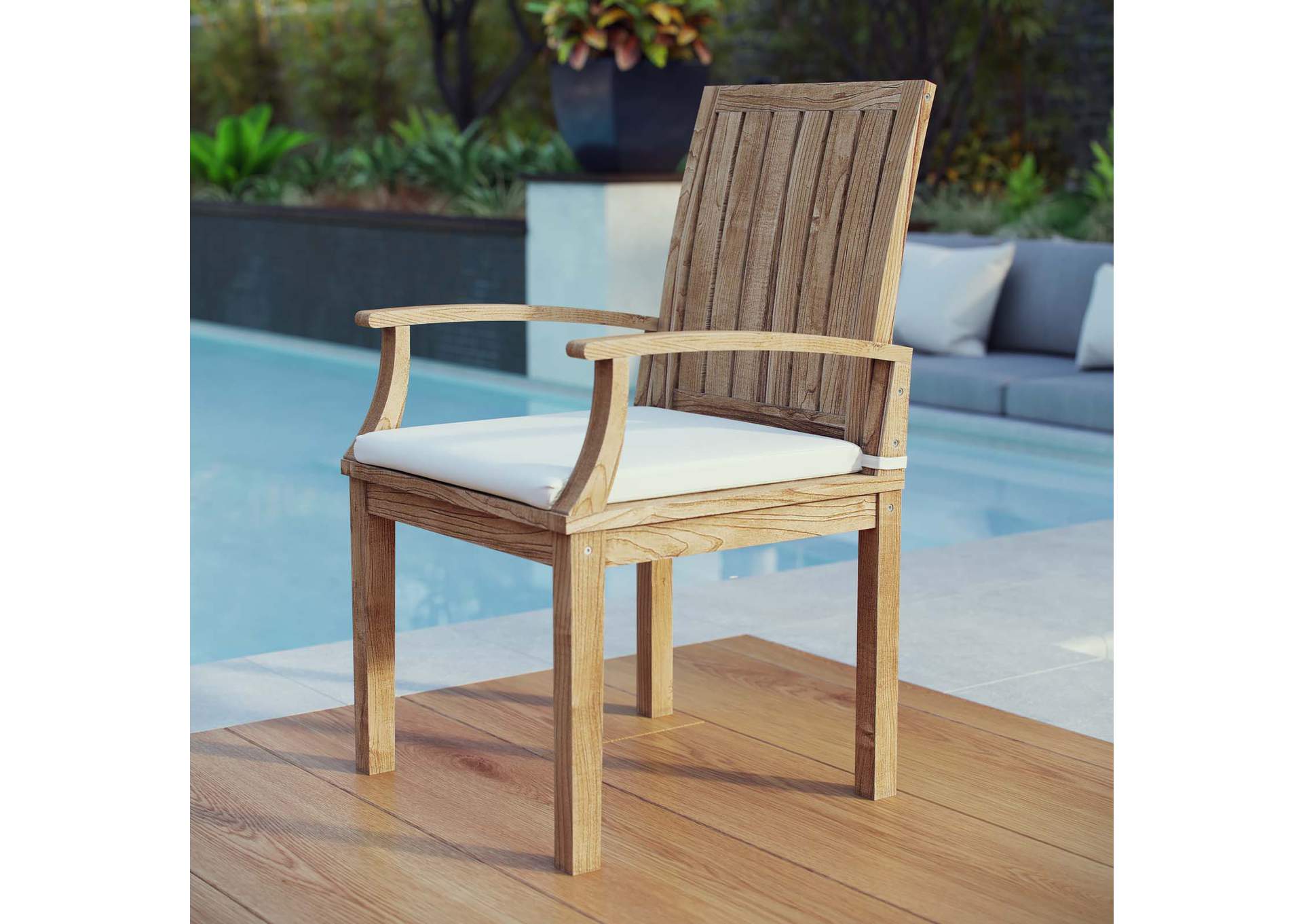 Marina Natural White Outdoor Patio Teak Dining Chair,Modway