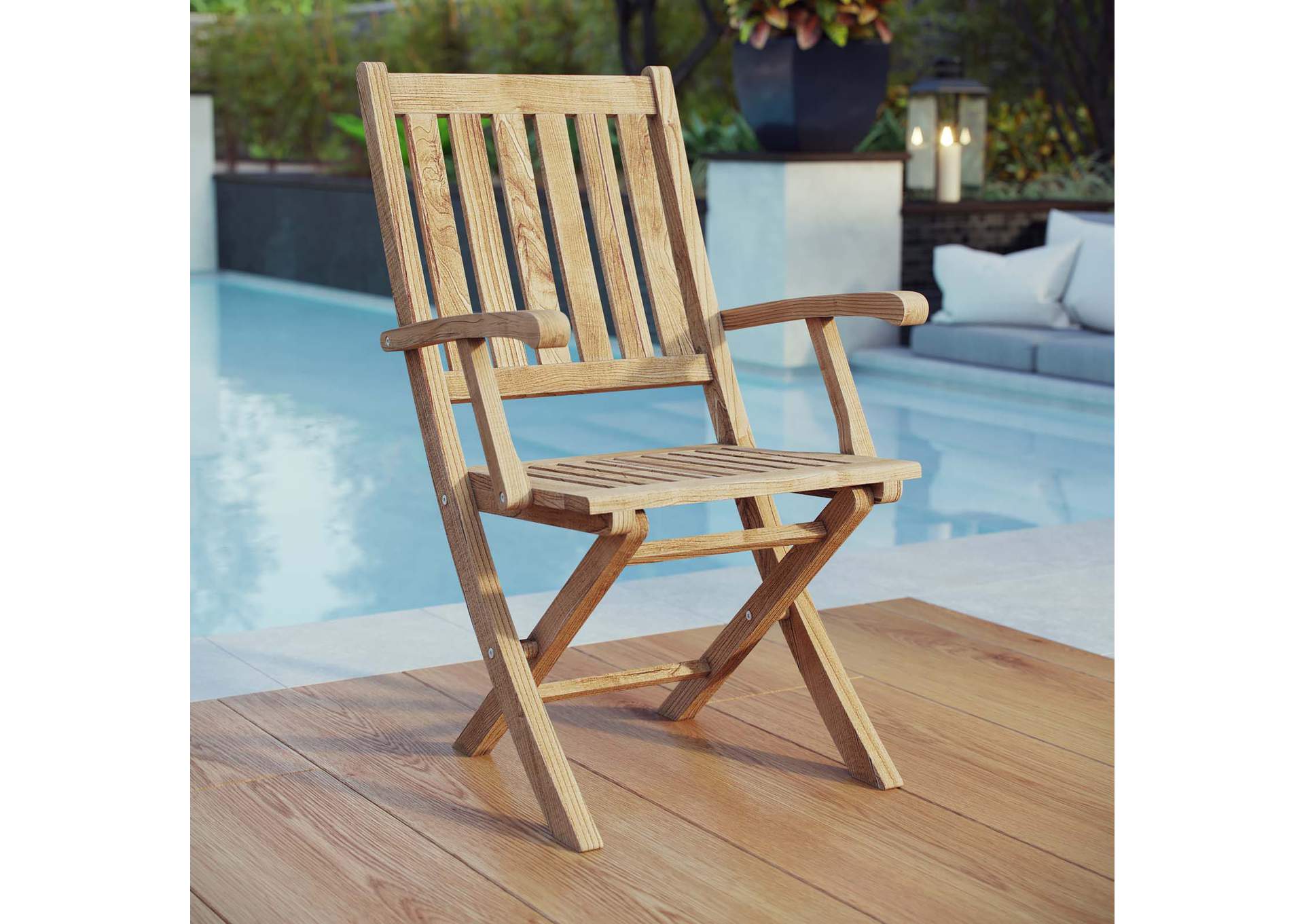 Natural Marina Outdoor Patio Teak Folding Chair,Modway