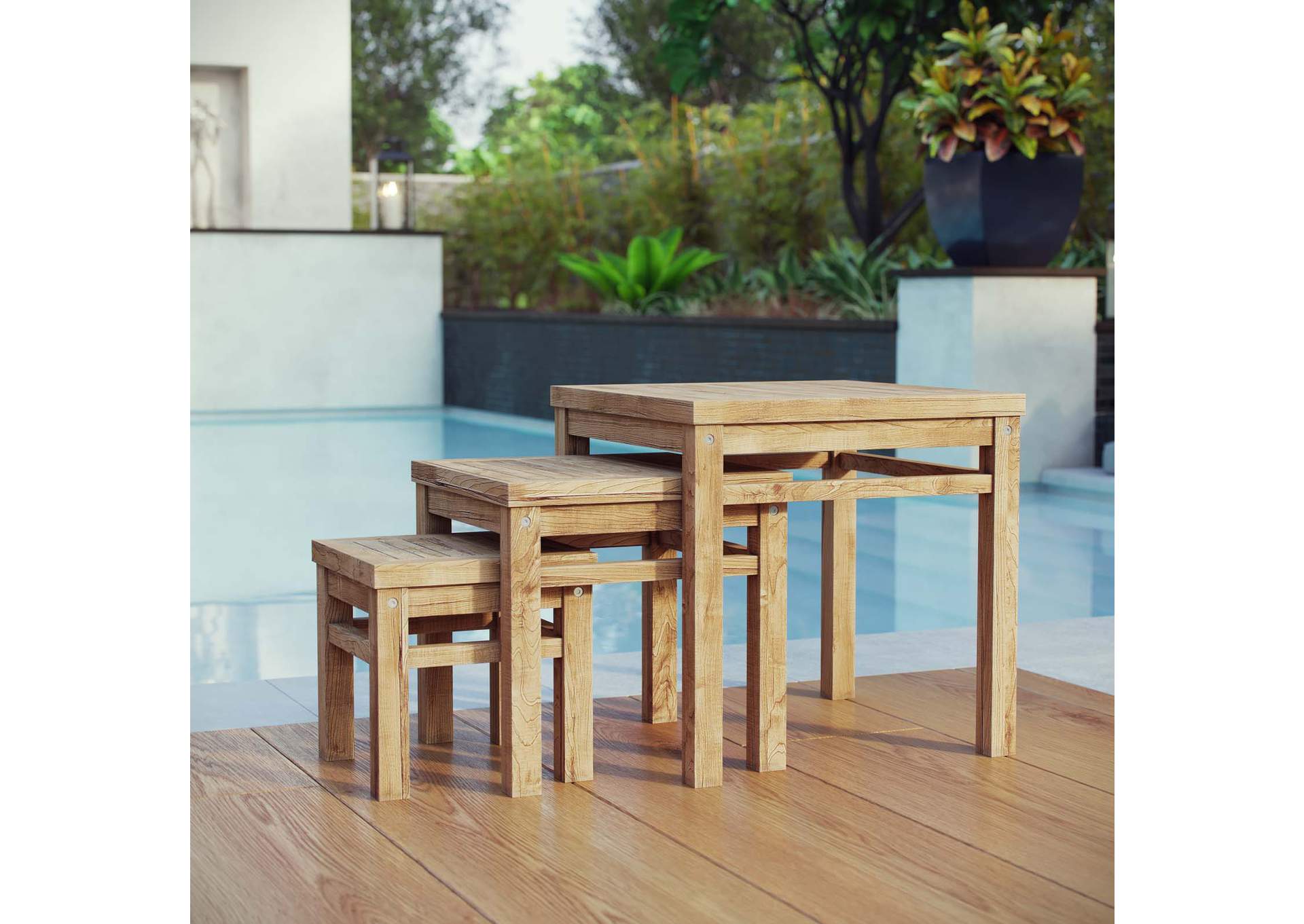 Natural Marina Outdoor Patio Teak Nesting Table,Modway