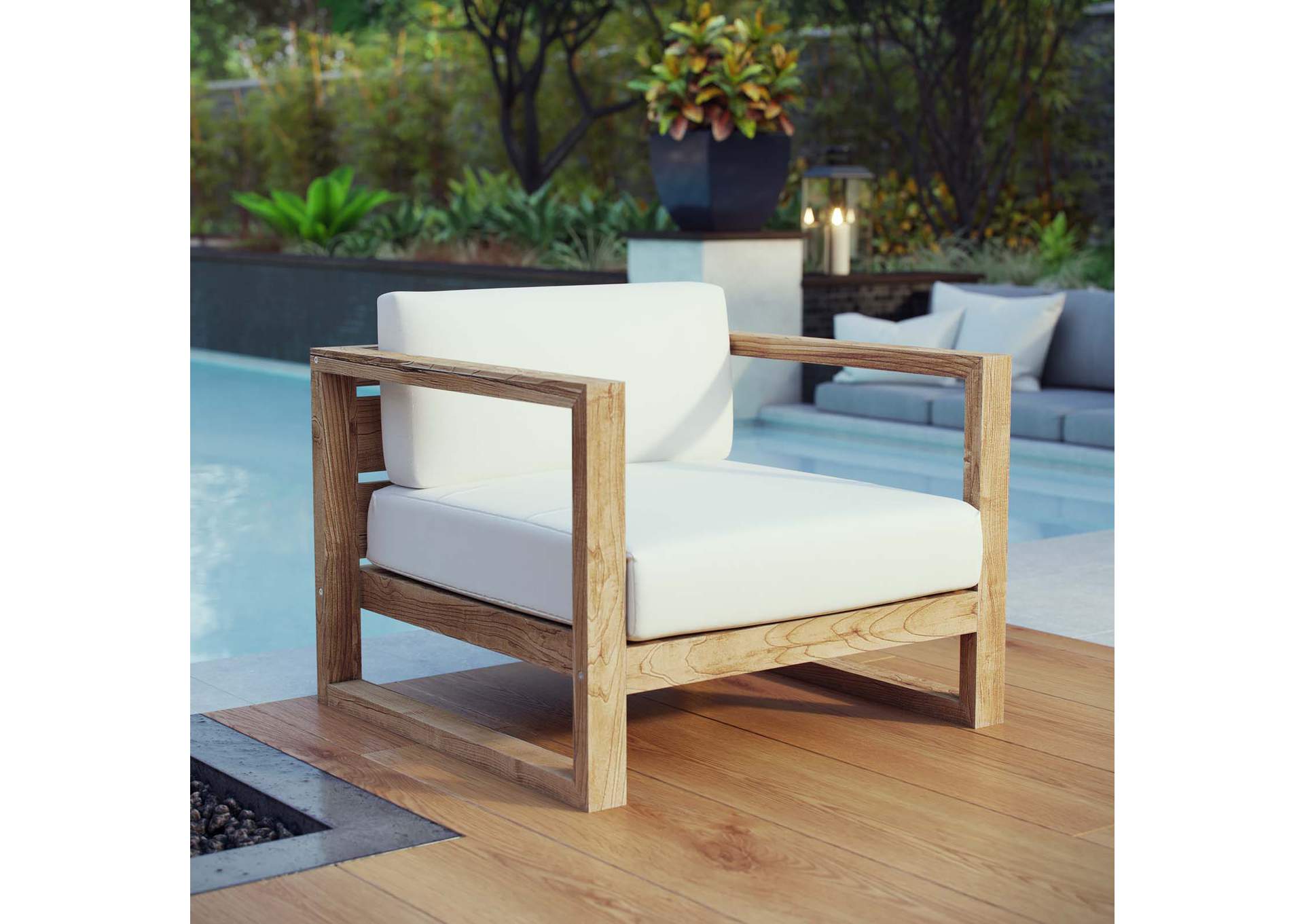 Natural White Upland Outdoor Patio Teak Armchair,Modway