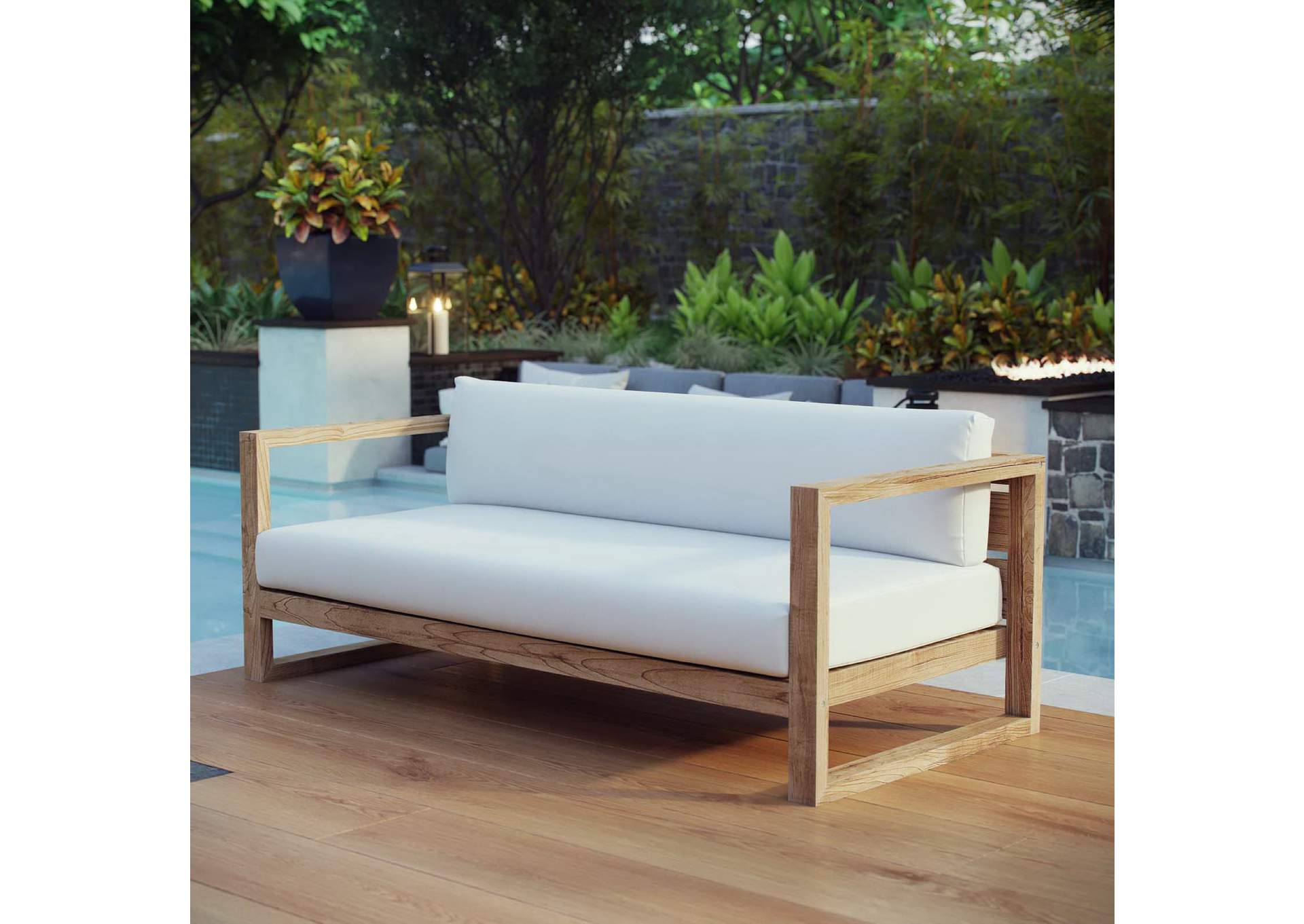 Natural White Upland Outdoor Patio Teak Sofa,Modway
