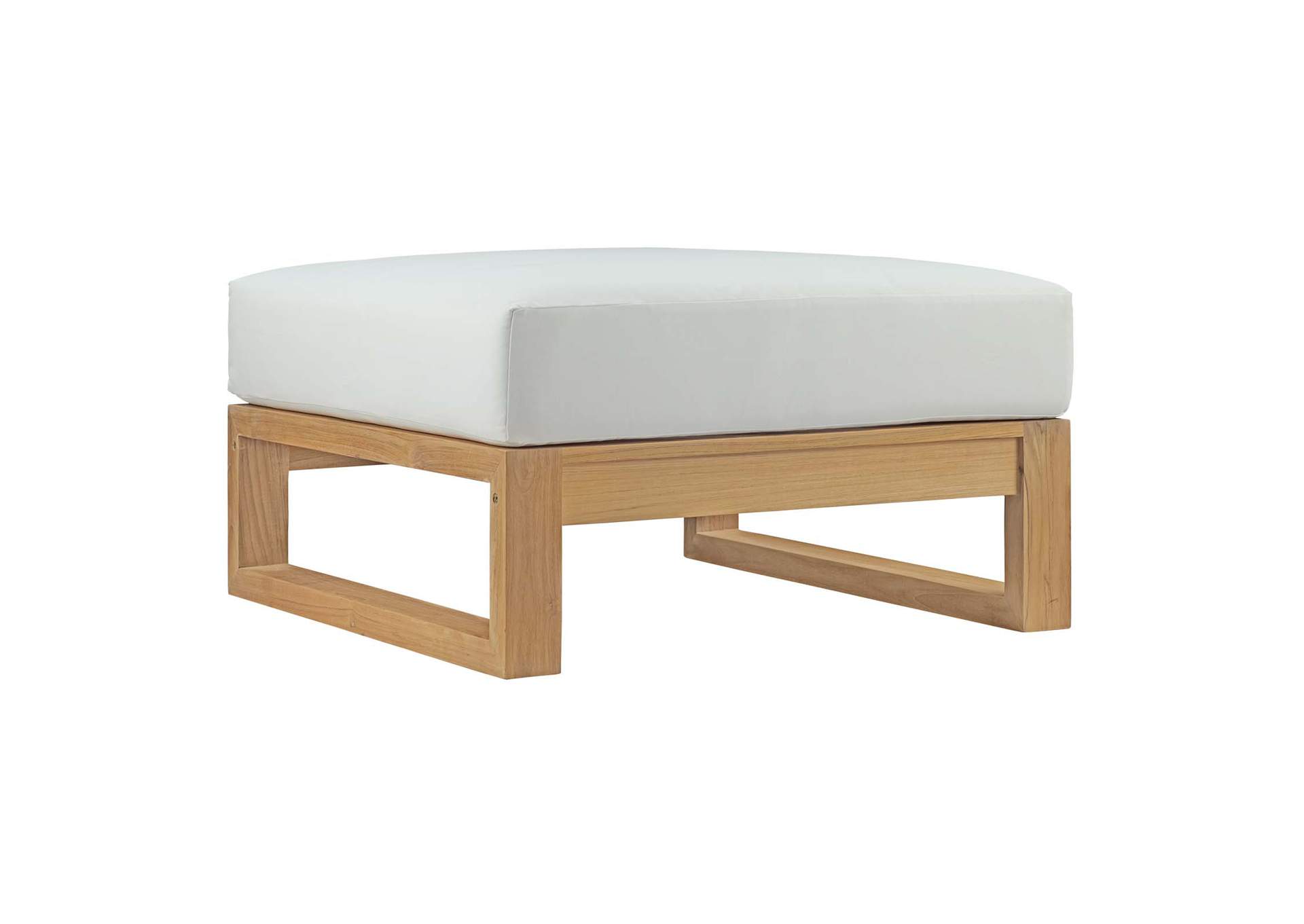 Natural White Upland Outdoor Patio Teak Ottoman,Modway