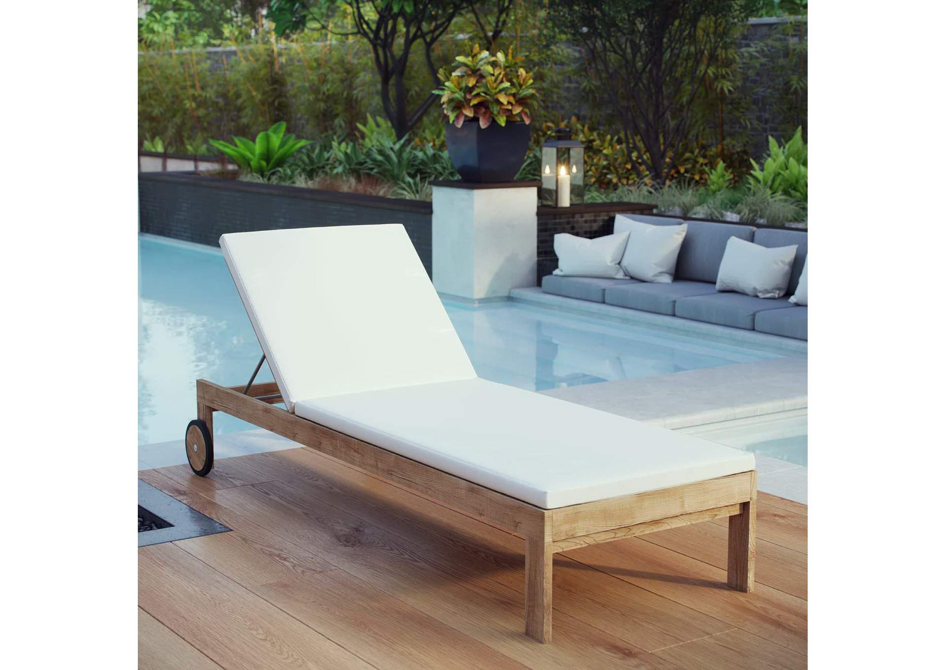 Natural White Upland Outdoor Patio Teak Chaise,Modway