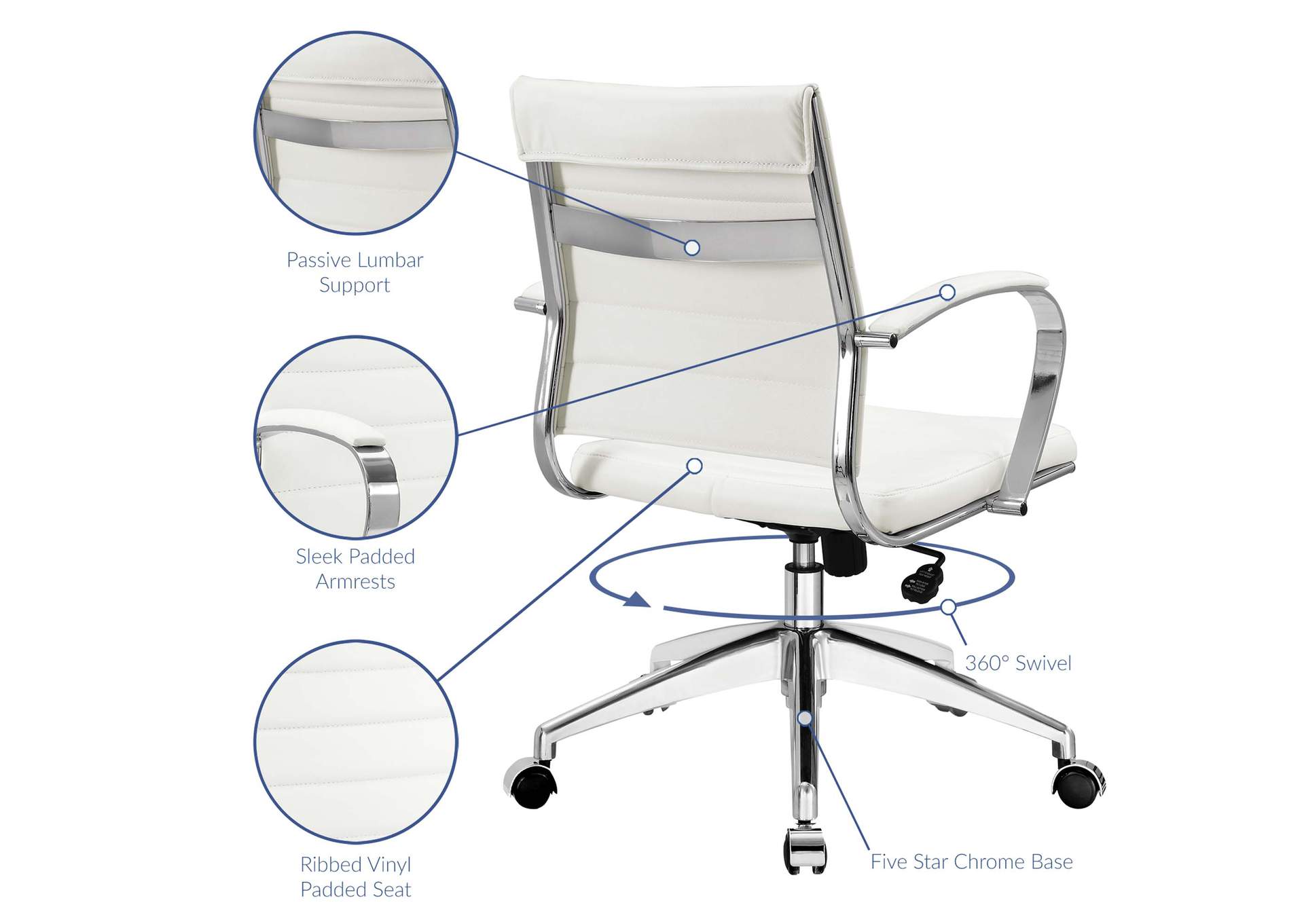 White Jive Mid Back Office Chair,Modway