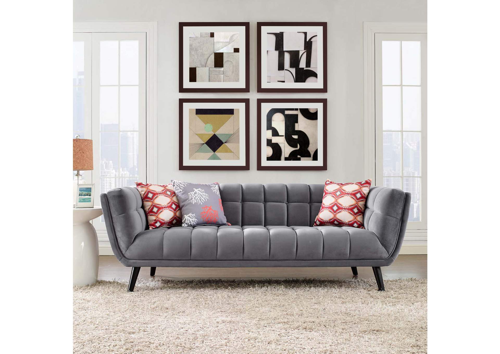 Gray Bestow Performance Velvet Sofa,Modway