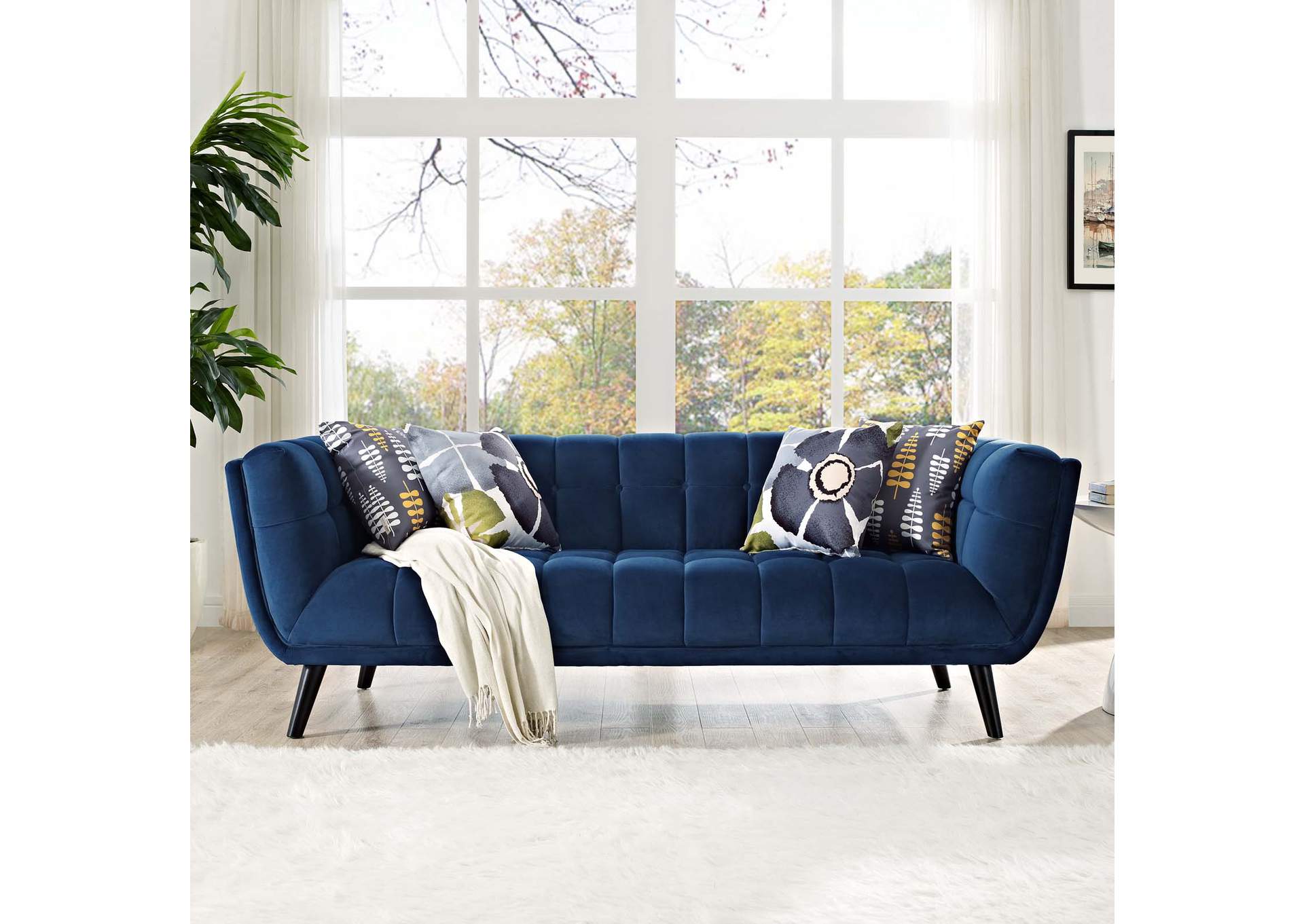 Navy Bestow Performance Velvet Sofa,Modway