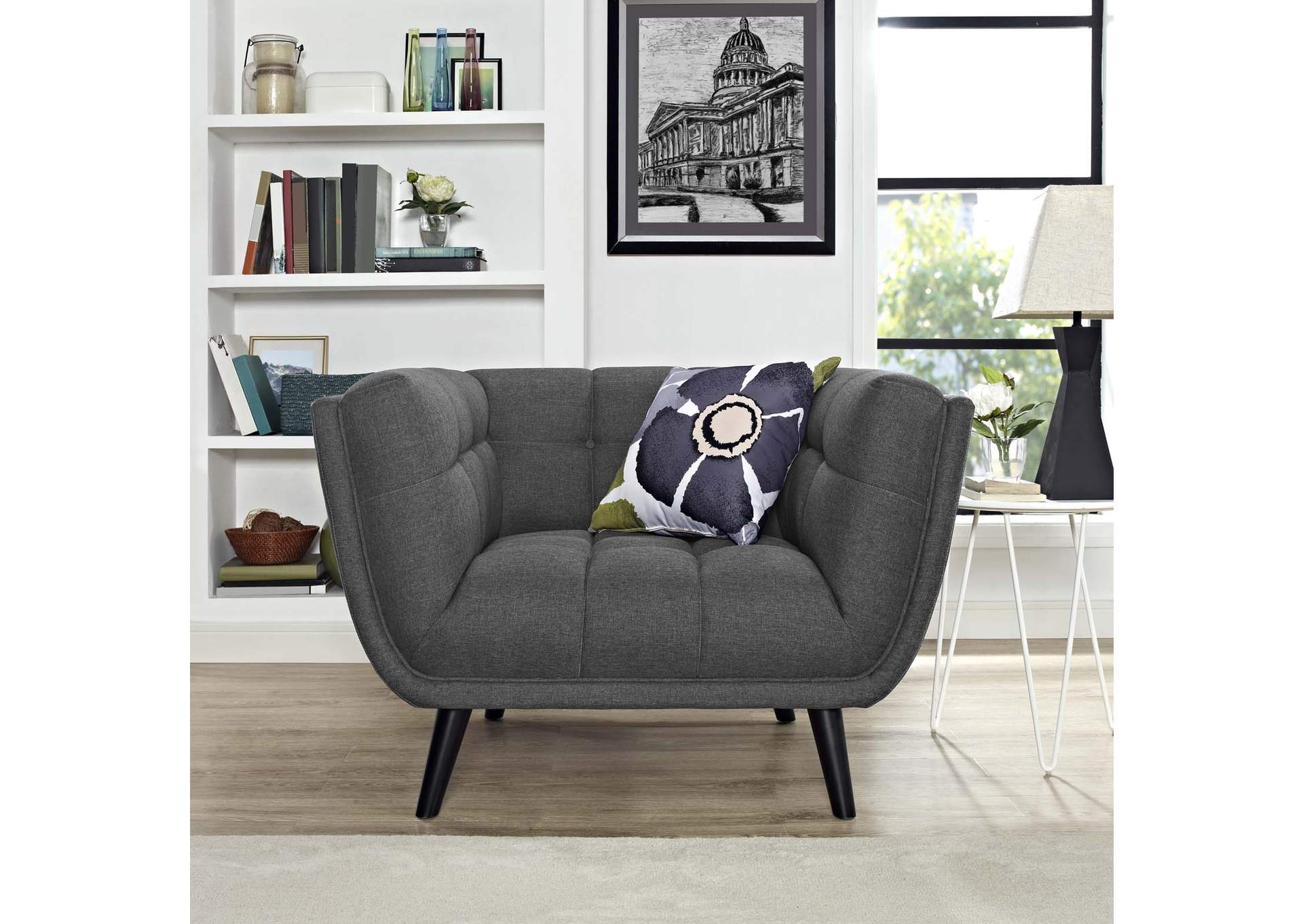Gray Bestow Upholstered Fabric Arm Chair,Modway