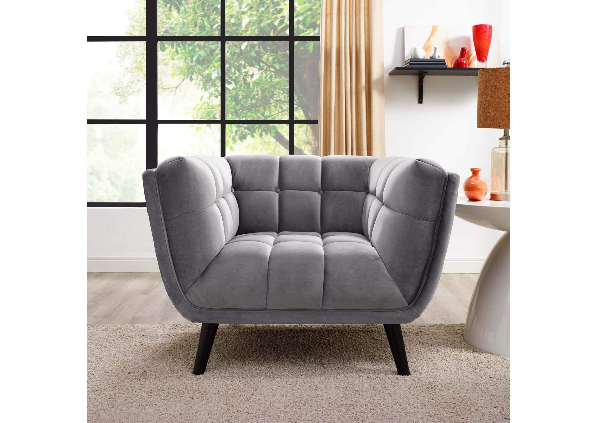 Gray Bestow Performance Velvet Arm Chair,Modway