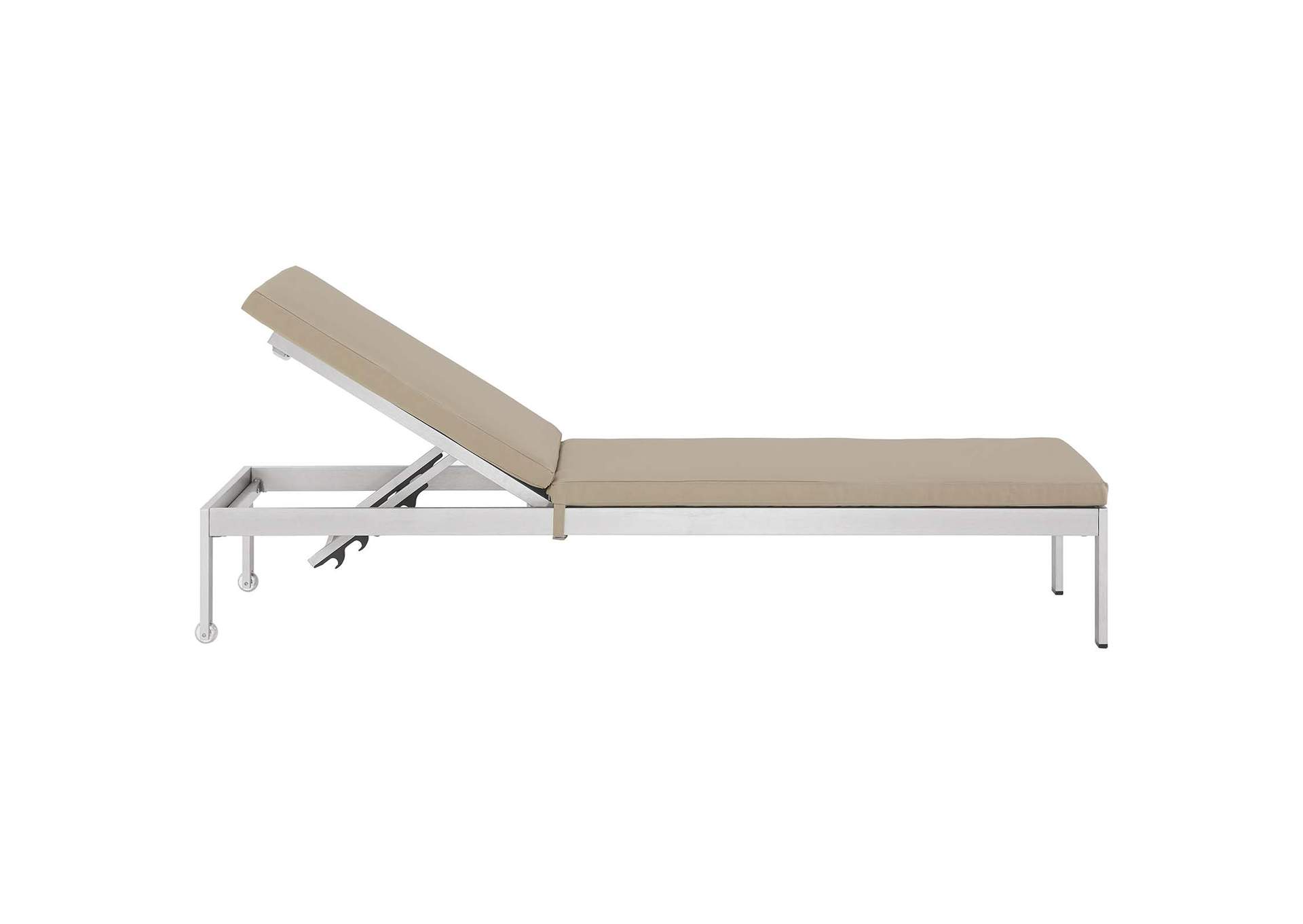Silver Beige Shore 3 Piece Outdoor Patio Aluminum Chaise with Cushions,Modway