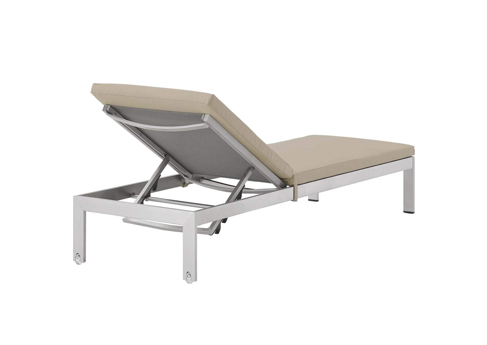 Silver Beige Shore 3 Piece Outdoor Patio Aluminum Chaise with Cushions,Modway